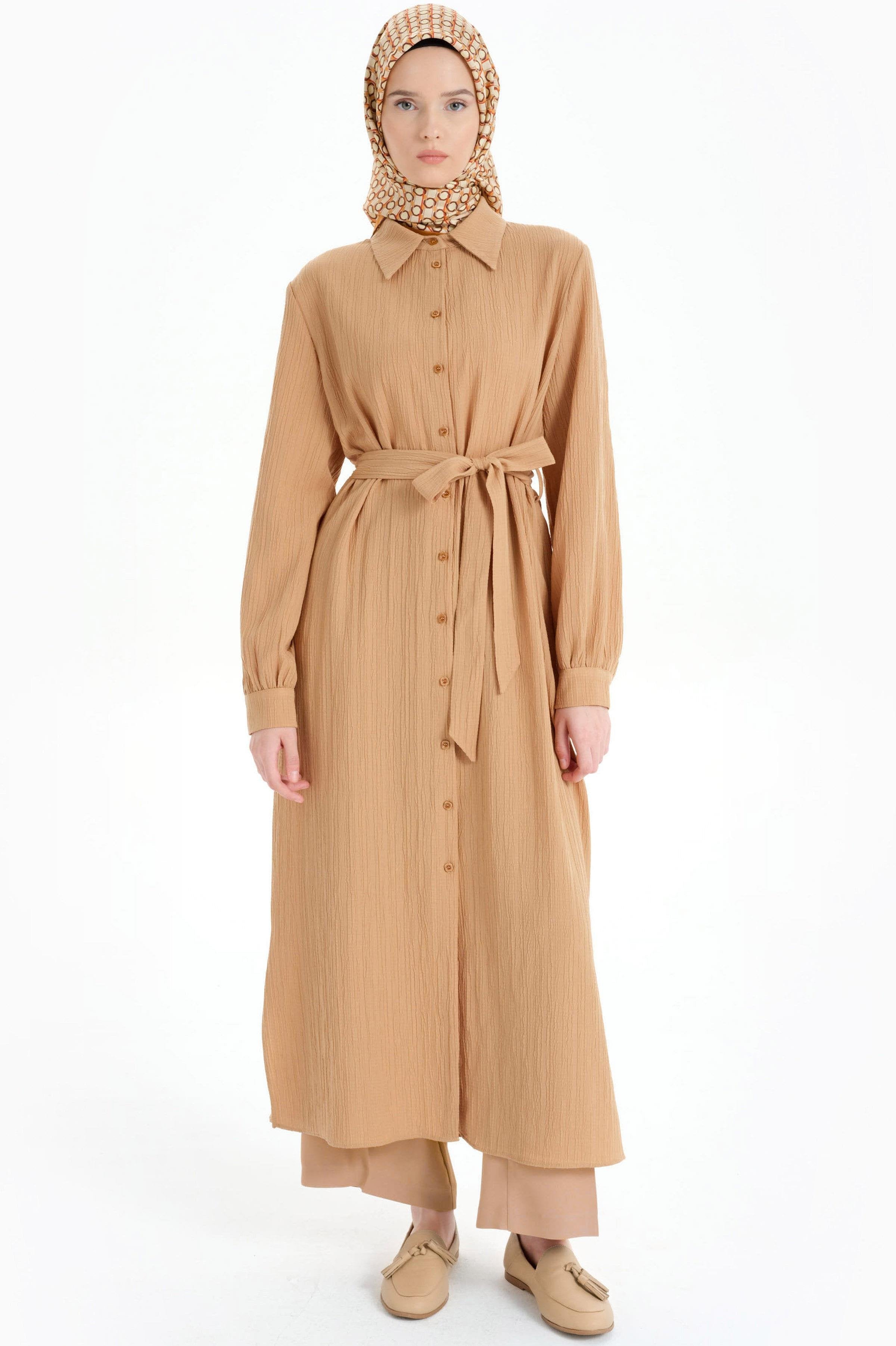 Bel Kuşaklı Uzun Tunik - Camel TUGBA