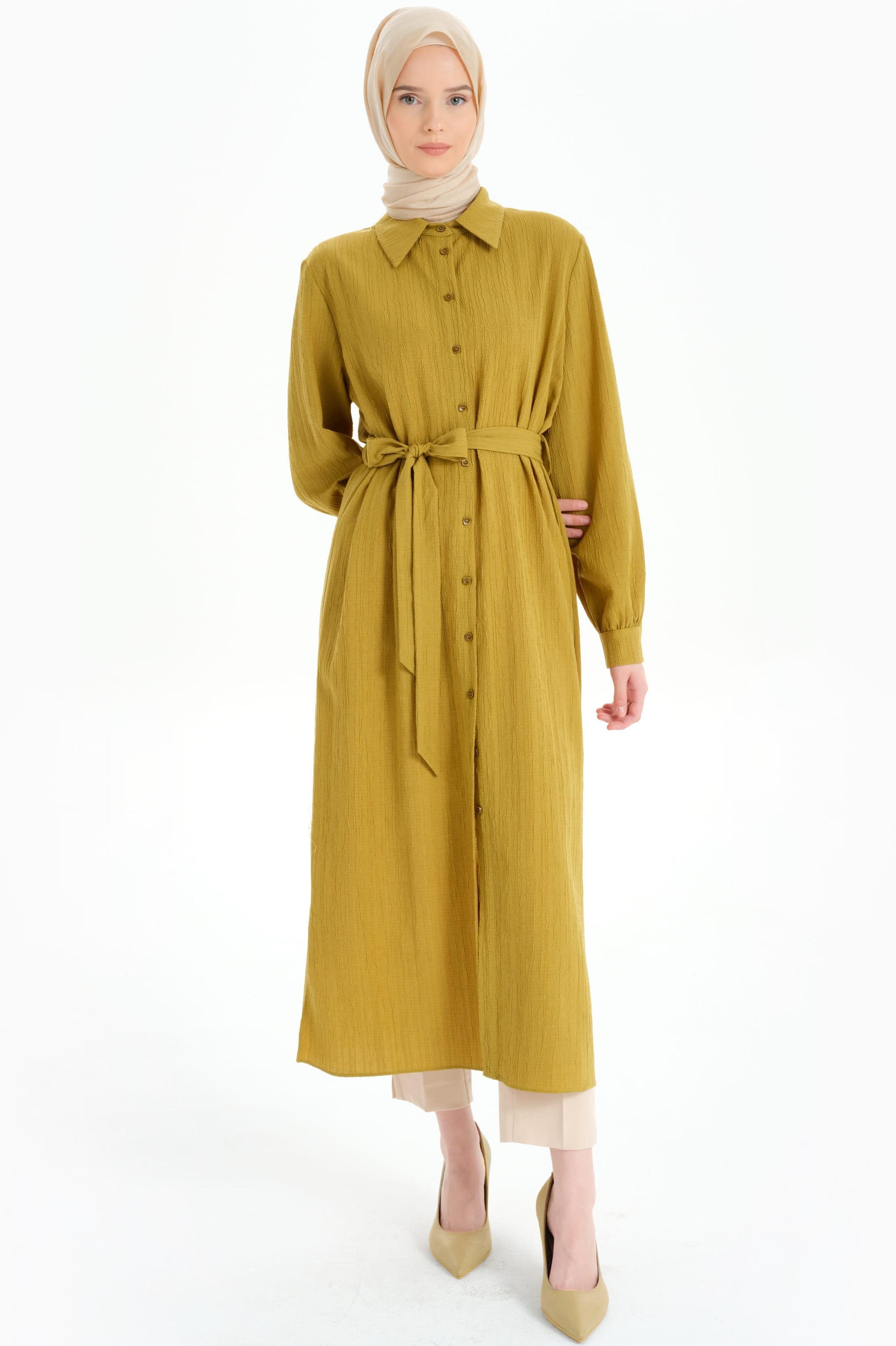 Bel Kuşaklı Uzun Tunik - Olive TUGBA