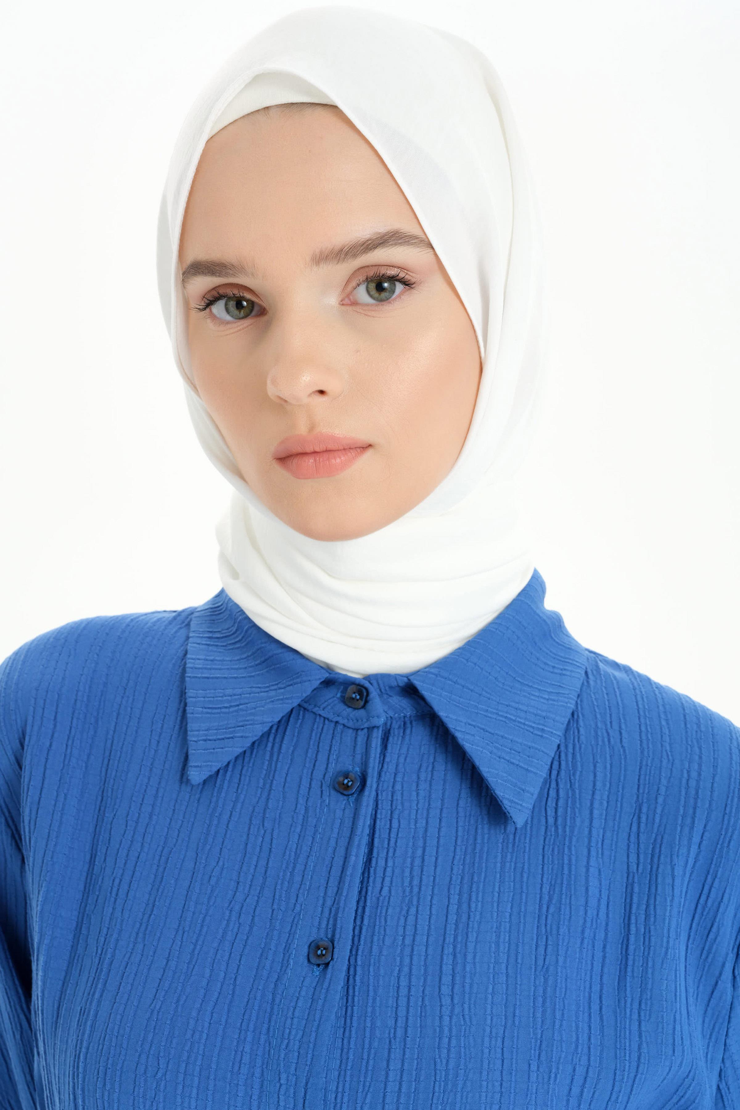 Bel Kuşaklı Uzun Tunik - Saks TUGBA