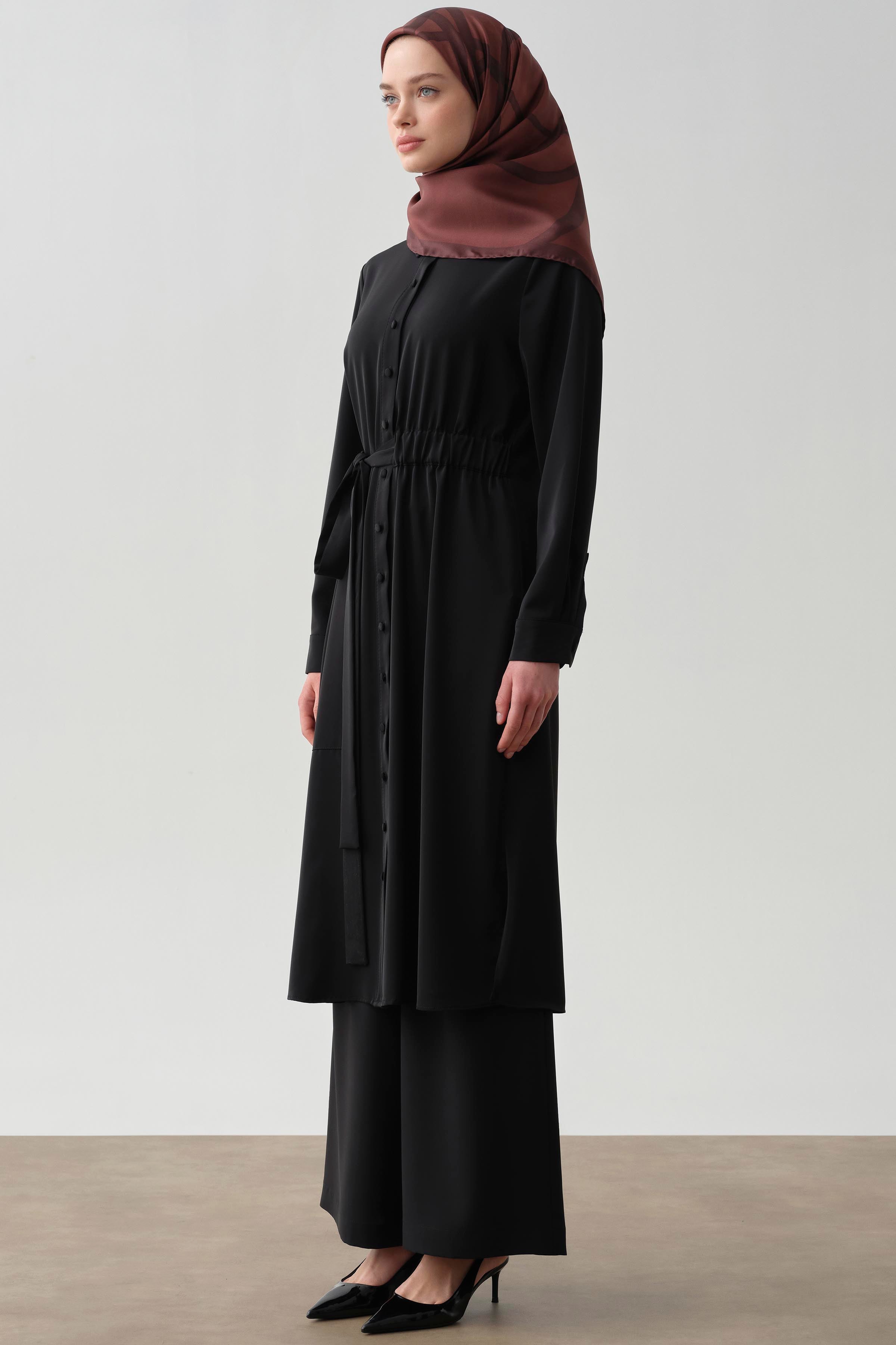 Bel Lastik Bağlamalı Tunik - Siyah TUGBA