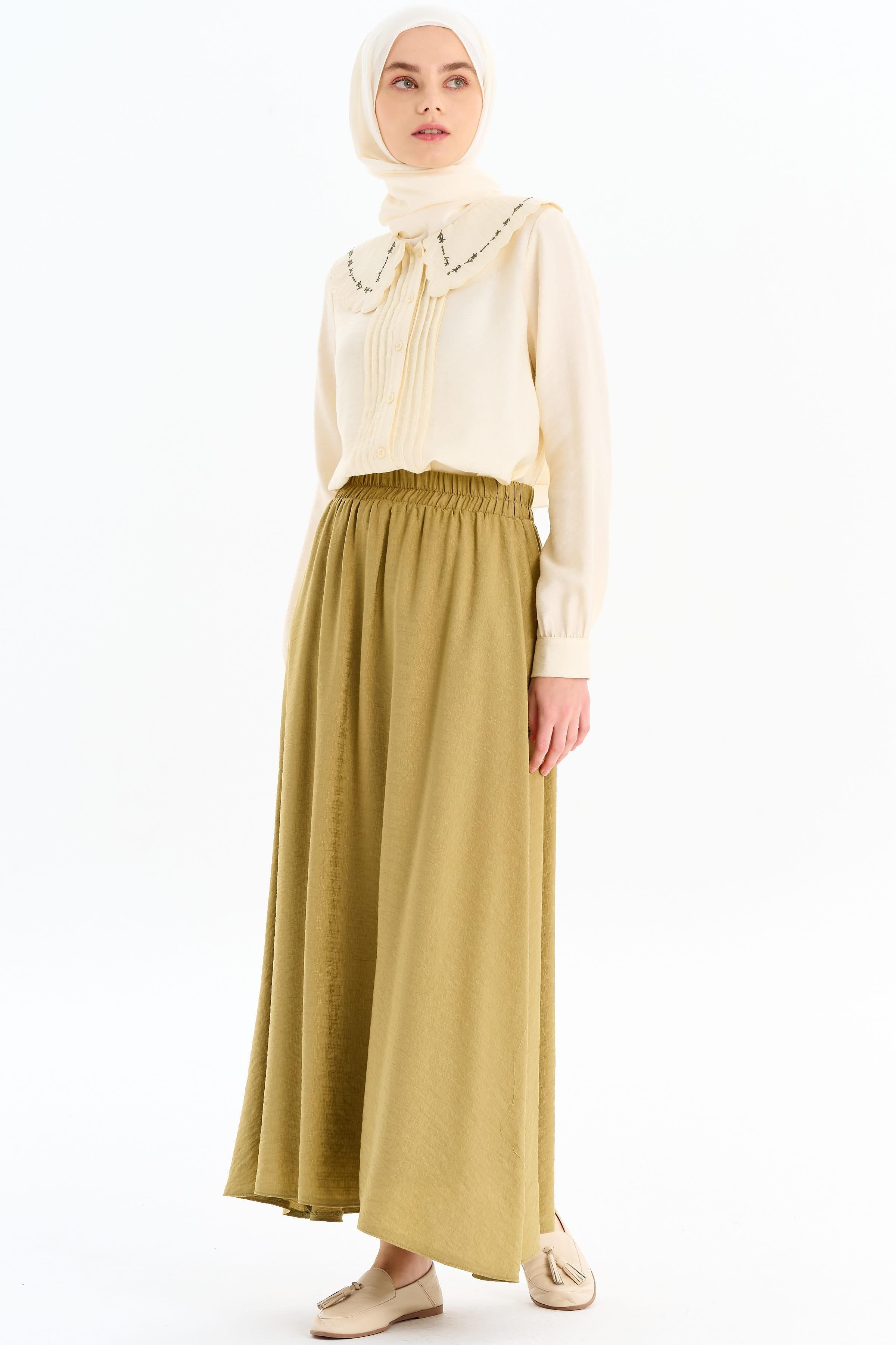 Bel Lastik Büzgülü Etek - Haki TUGBA