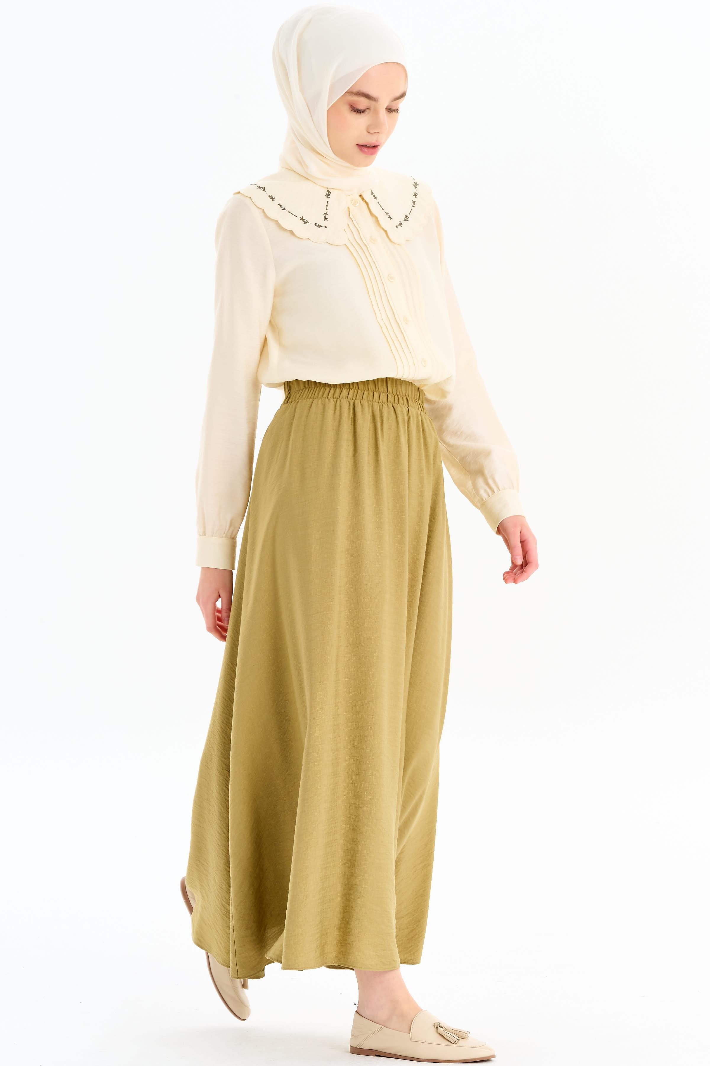 Bel Lastik Büzgülü Etek - Haki TUGBA