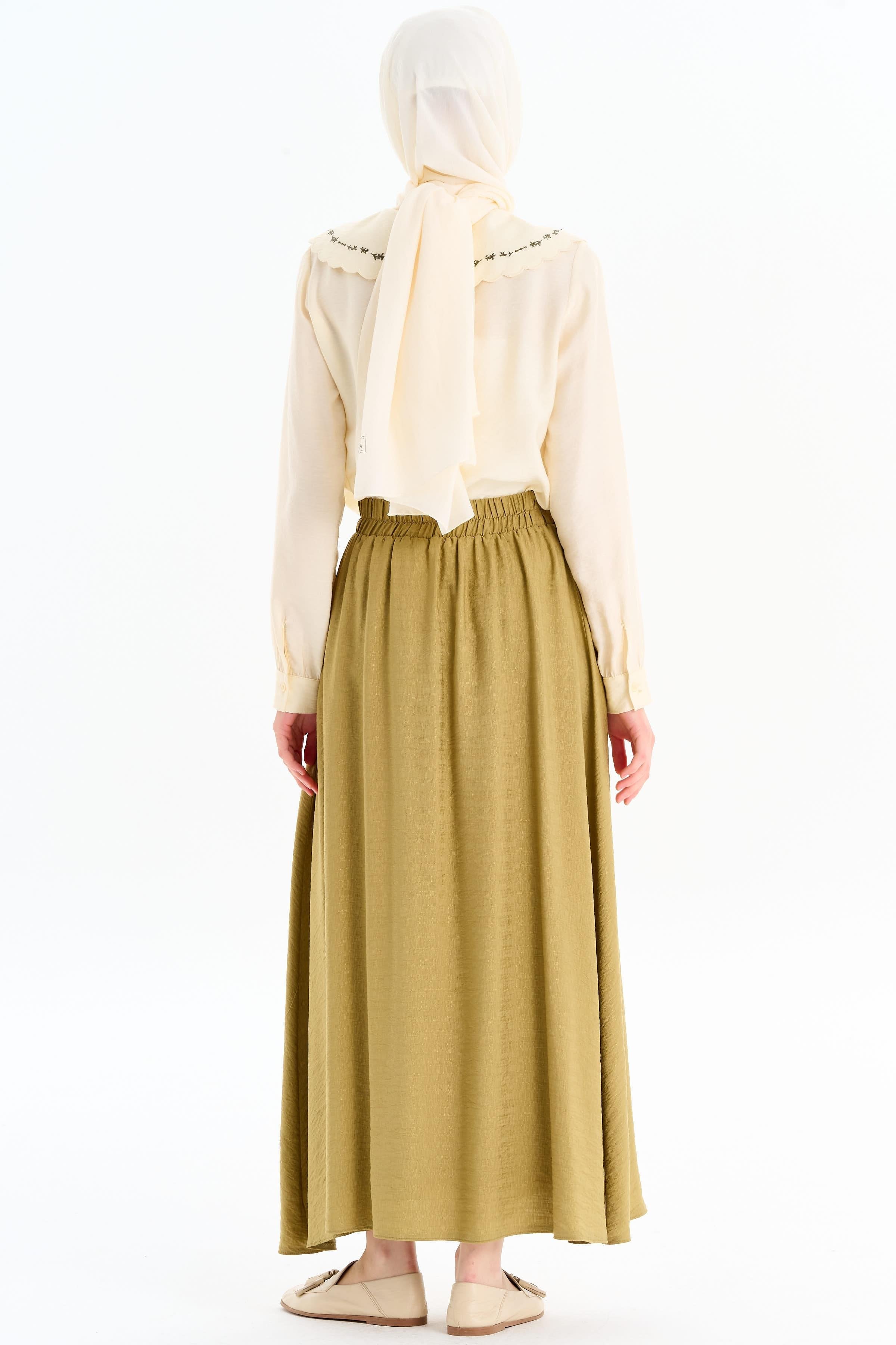 Bel Lastik Büzgülü Etek - Haki TUGBA