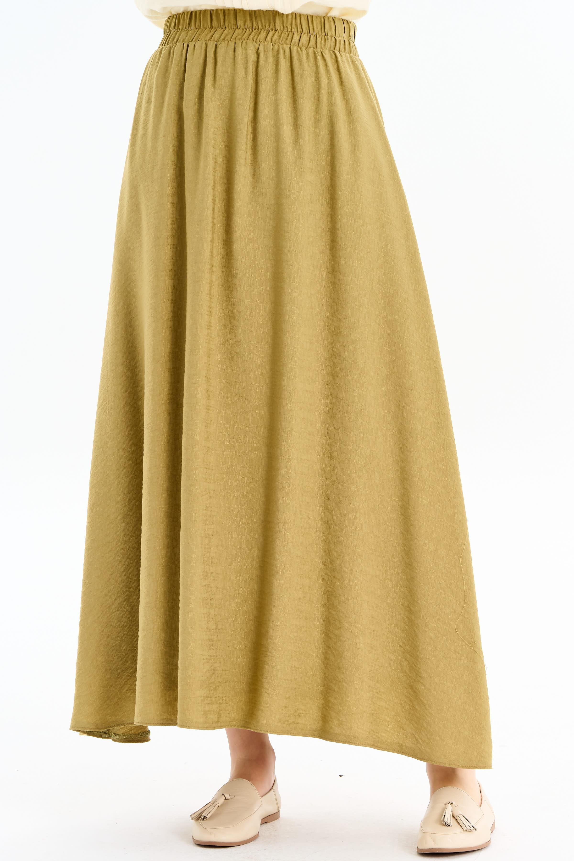 Bel Lastik Büzgülü Etek - Haki TUGBA