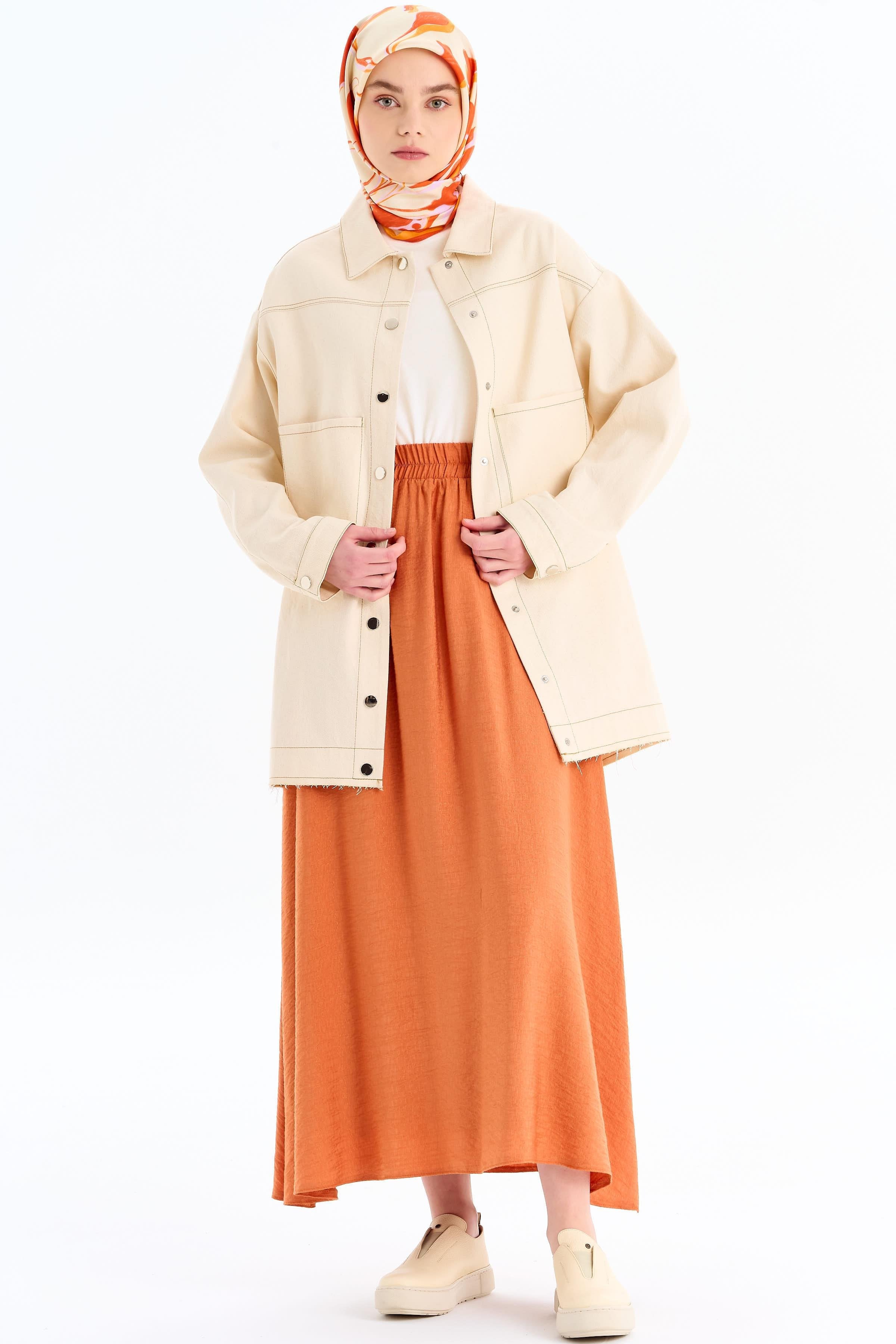 Bel Lastik Büzgülü Etek - Kiremit TUGBA