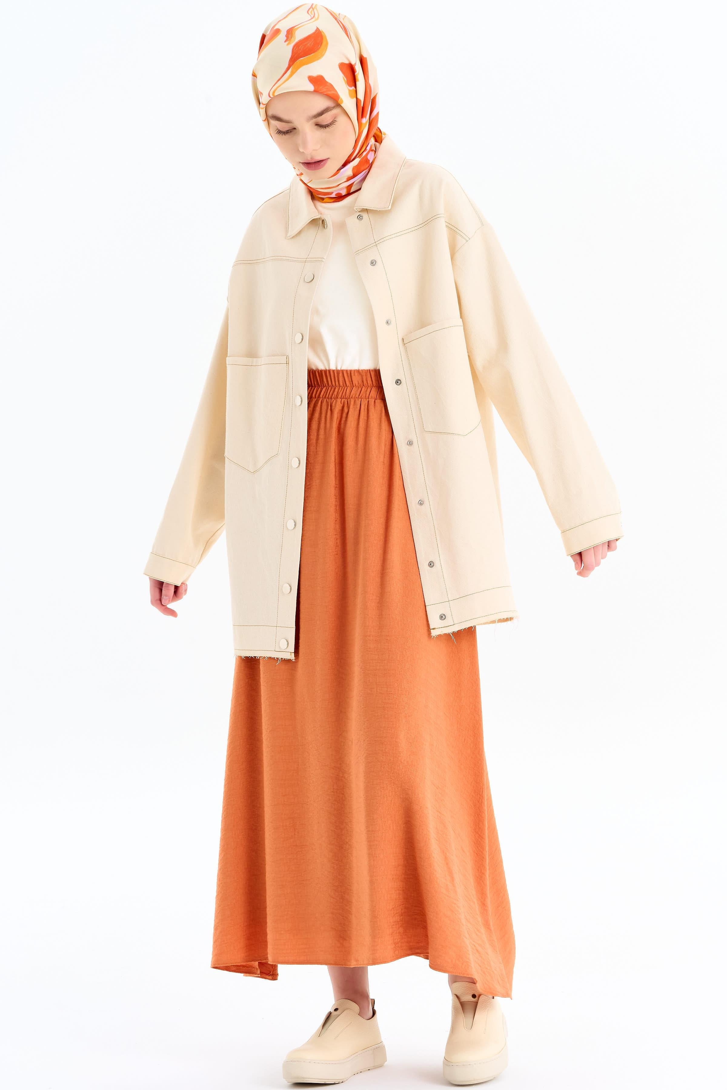 Bel Lastik Büzgülü Etek - Kiremit TUGBA