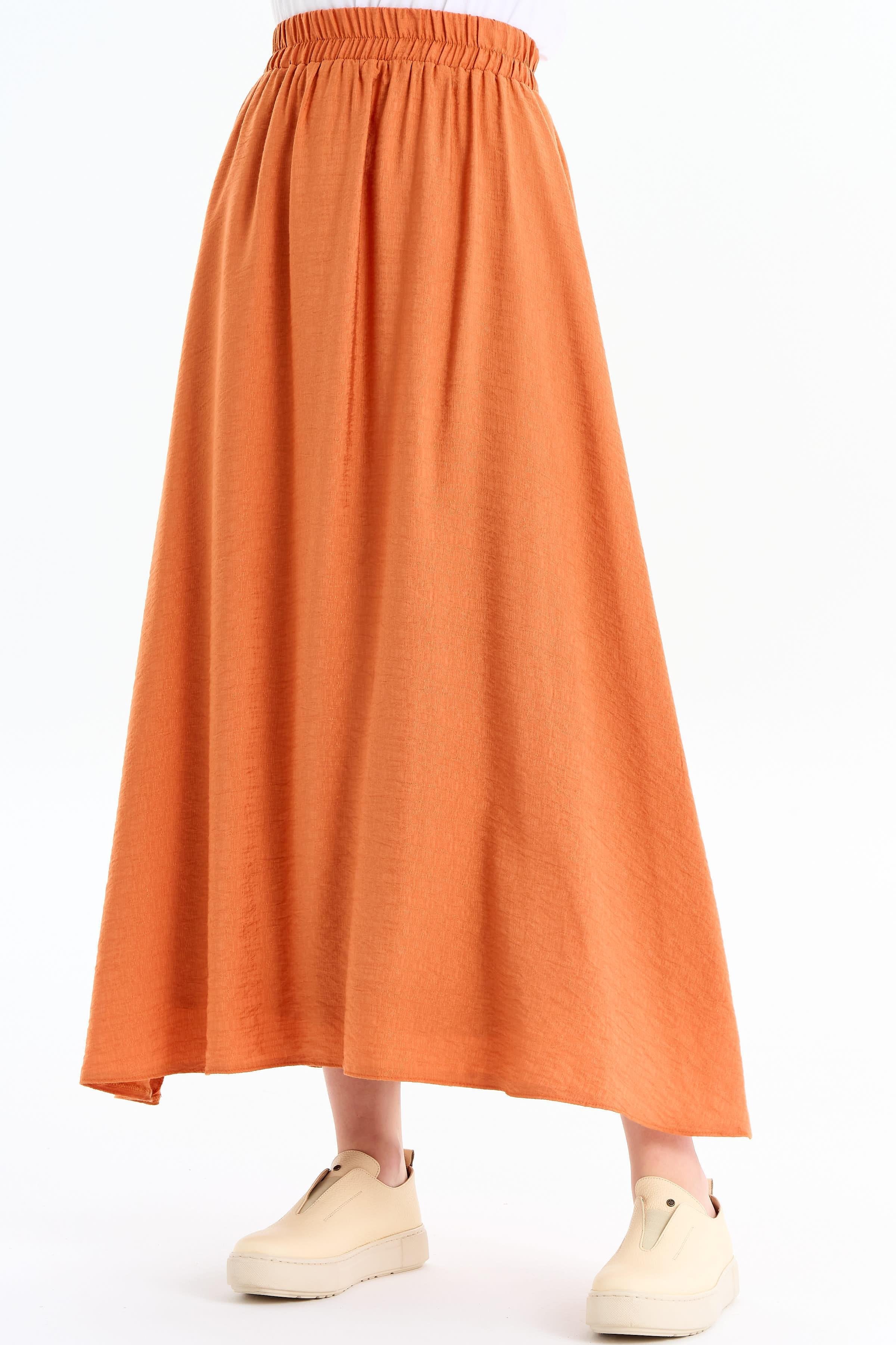 Bel Lastik Büzgülü Etek - Kiremit TUGBA