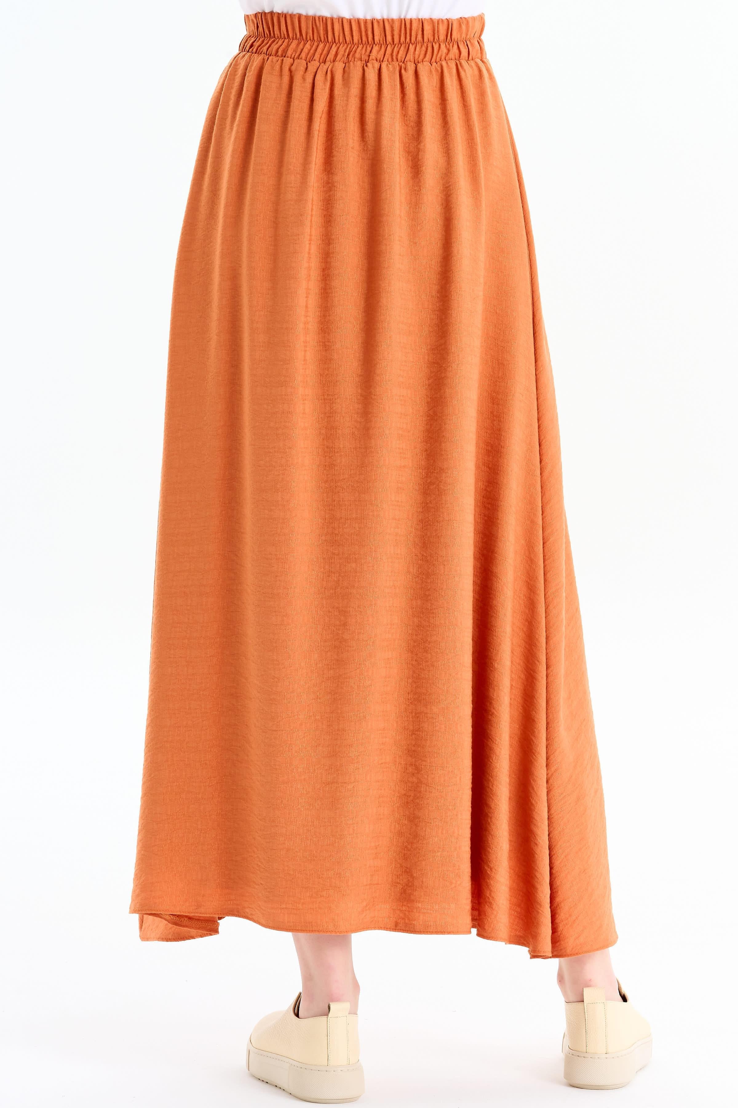 Bel Lastik Büzgülü Etek - Kiremit TUGBA