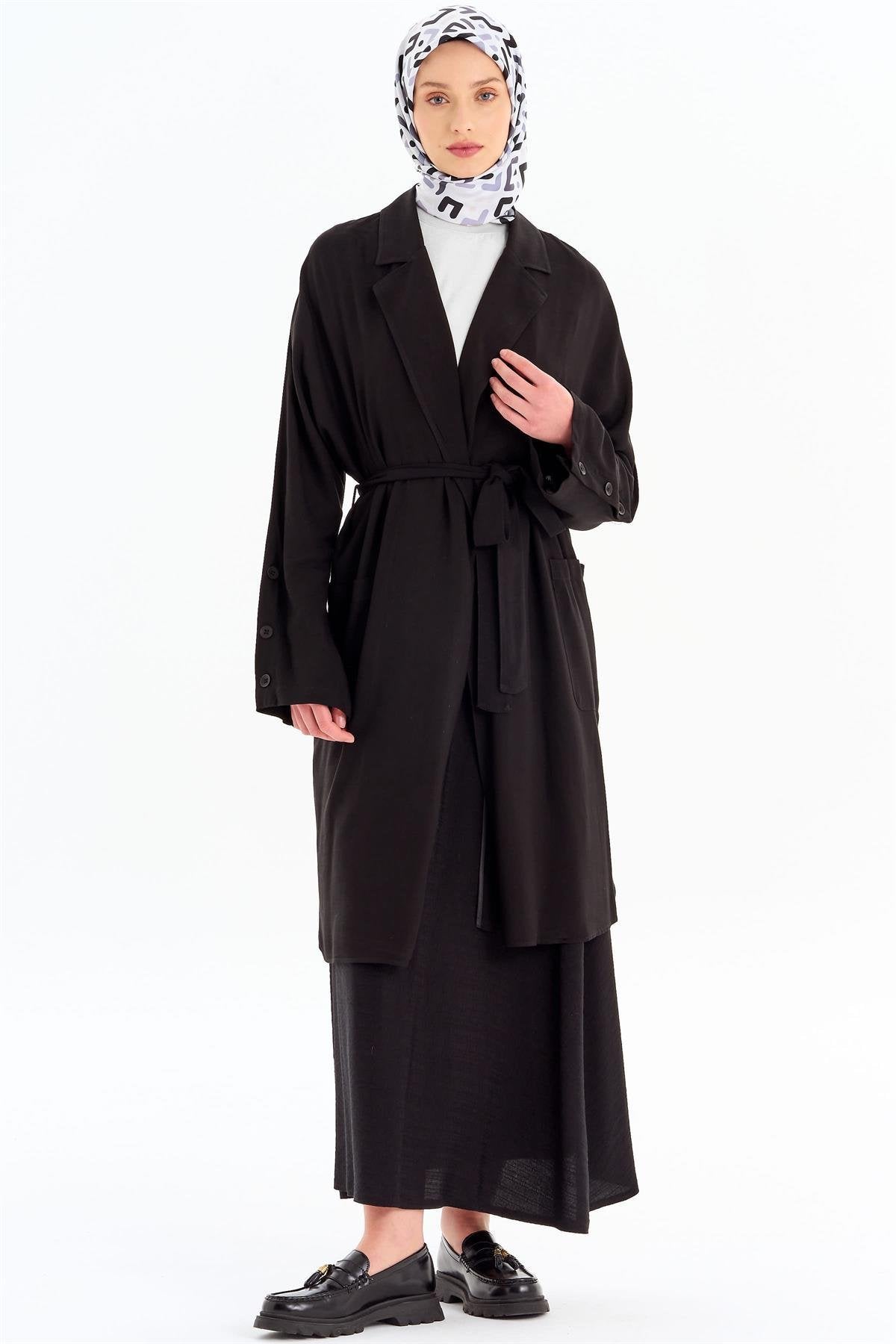 Bel Lastik Büzgülü Etek - Siyah TUGBA