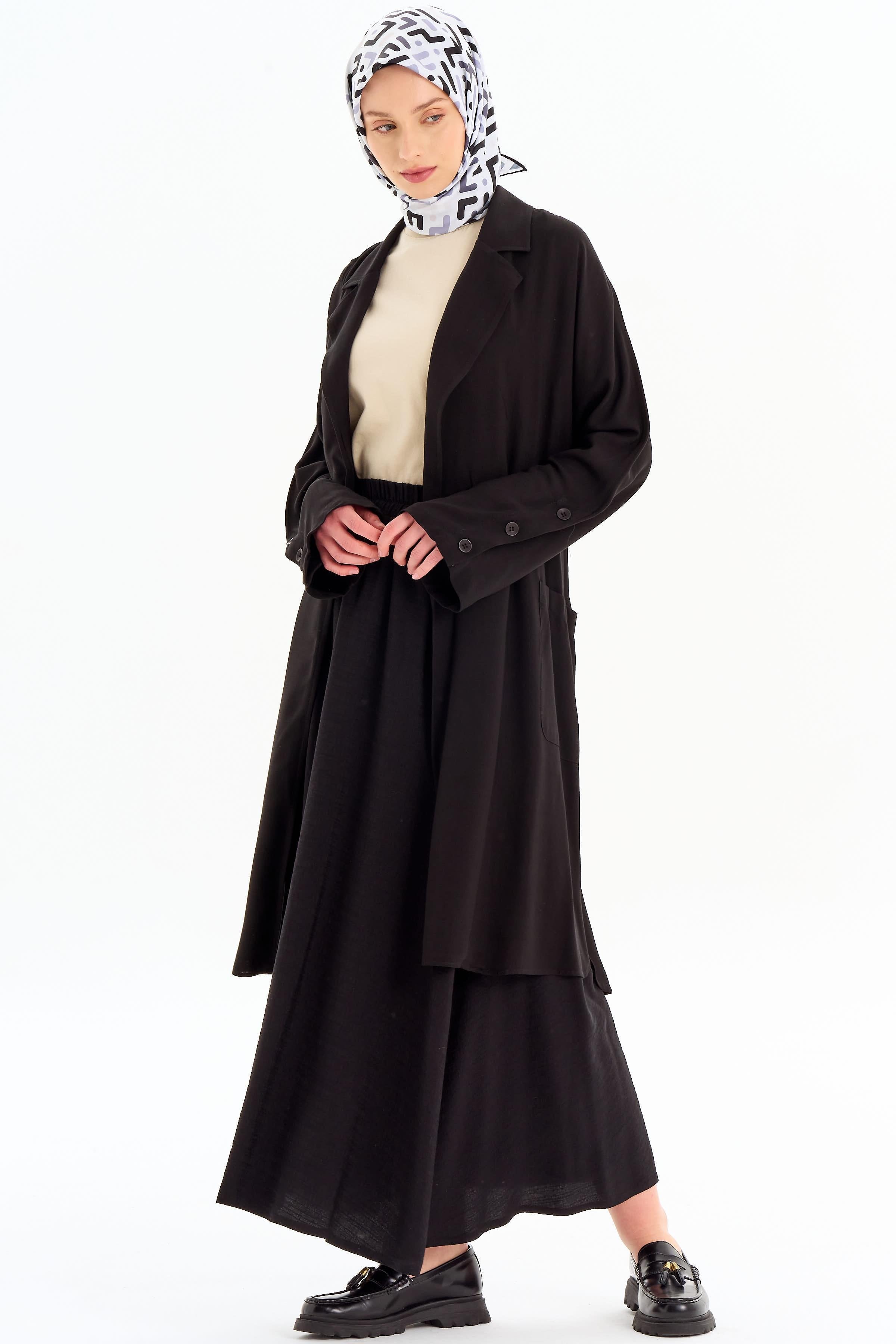 Bel Lastik Büzgülü Etek - Siyah TUGBA