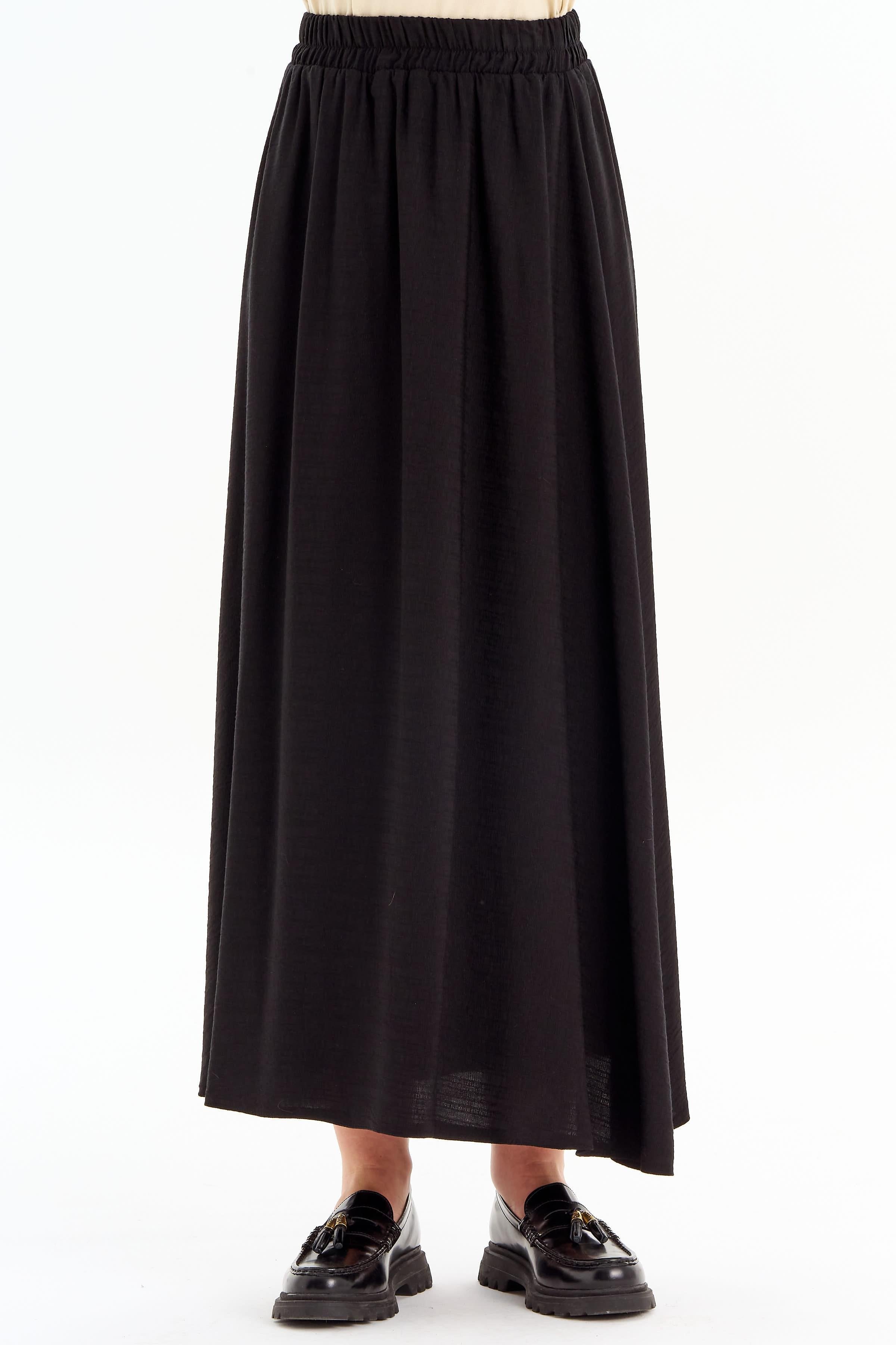 Bel Lastik Büzgülü Etek - Siyah TUGBA