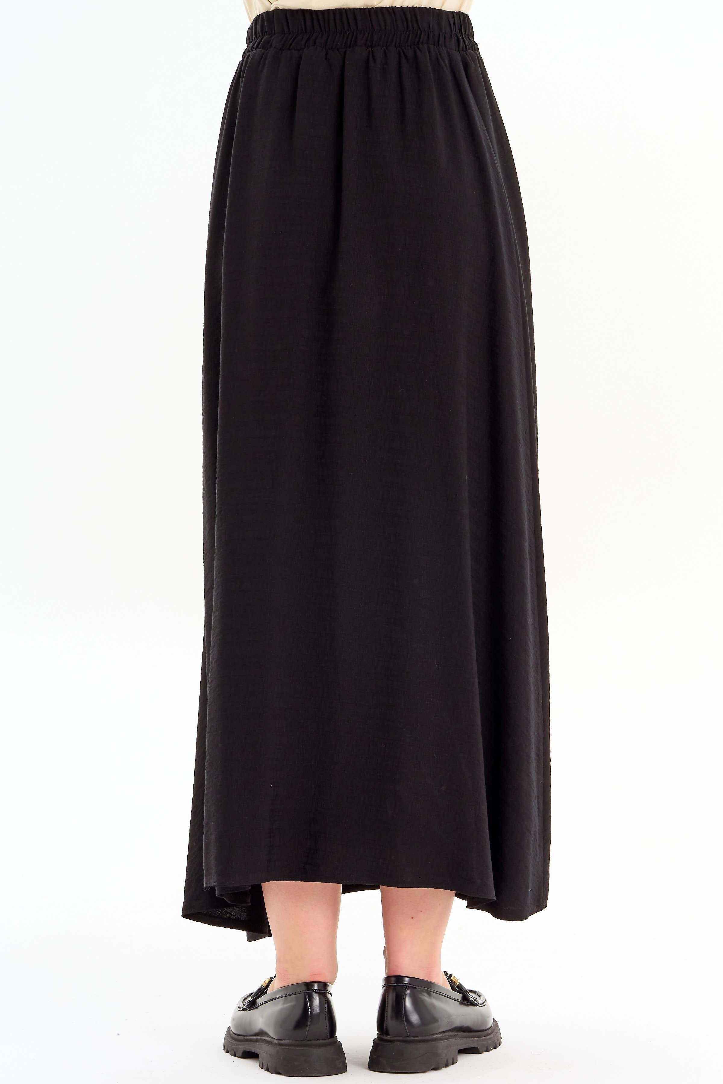 Bel Lastik Büzgülü Etek - Siyah TUGBA