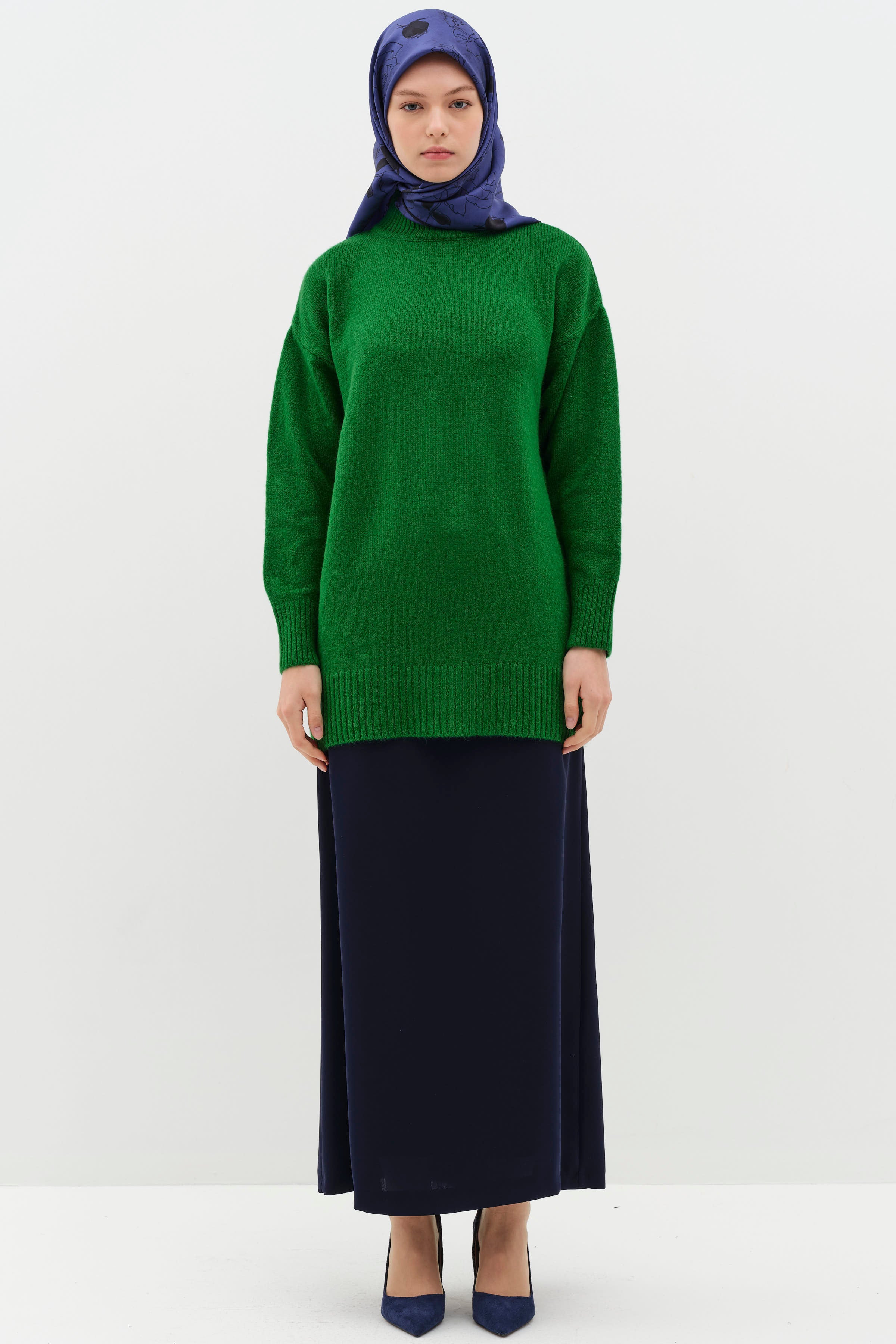 Bel Lastik Detaylı Pilikaşeli Kalem Etek - Lacivert TUGBA