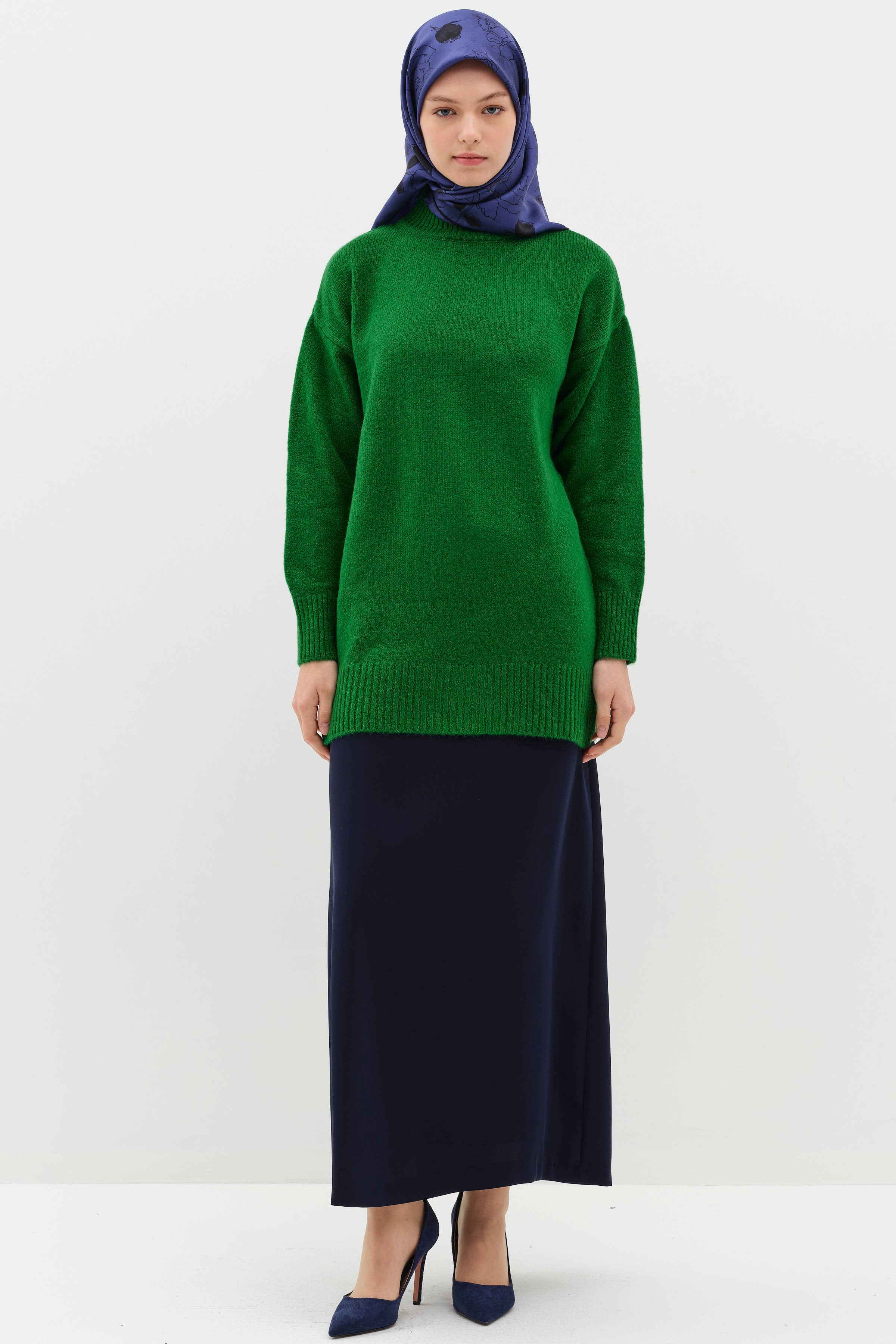 Bel Lastik Detaylı Pilikaşeli Kalem Etek - Lacivert TUGBA