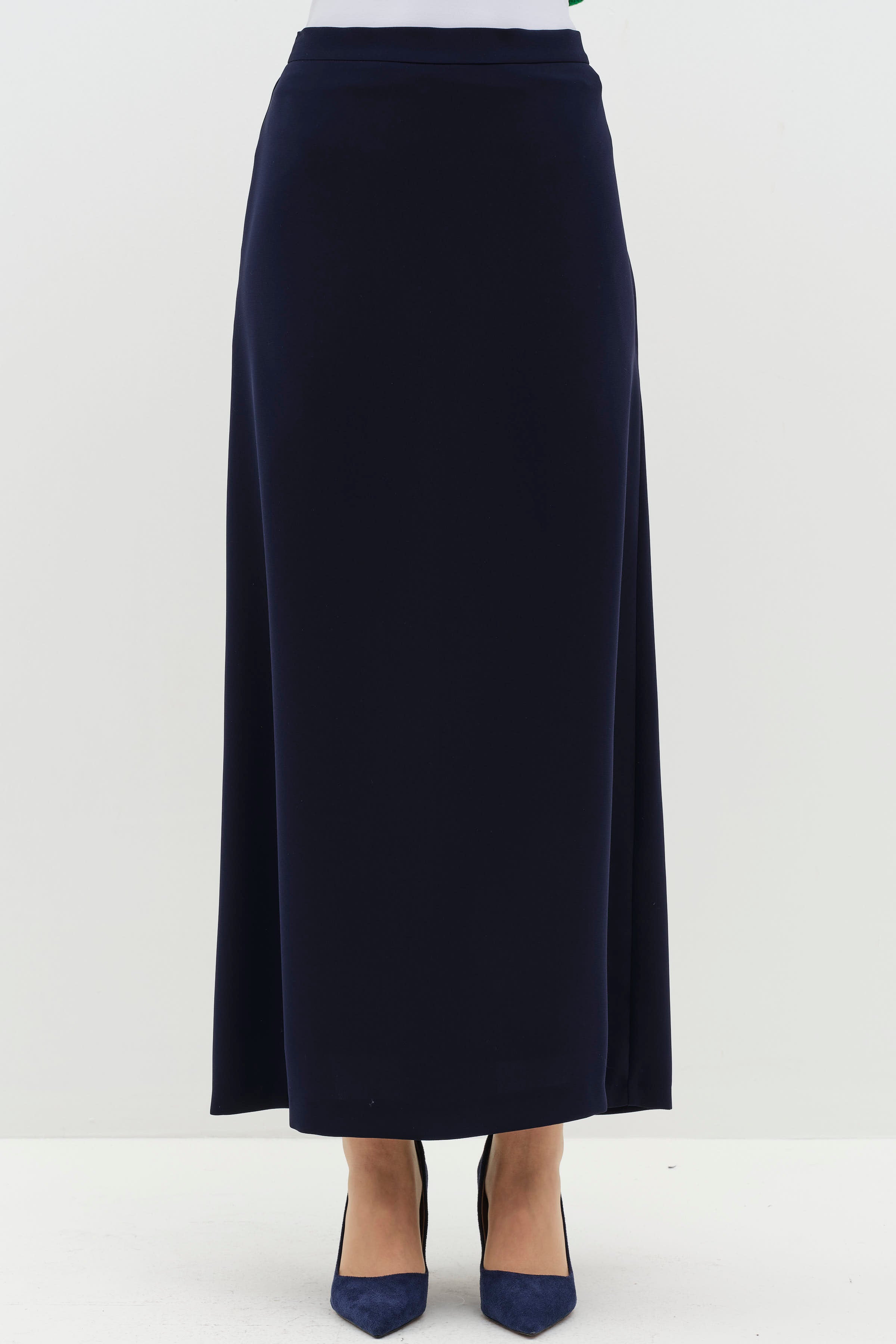 Bel Lastik Detaylı Pilikaşeli Kalem Etek - Lacivert TUGBA