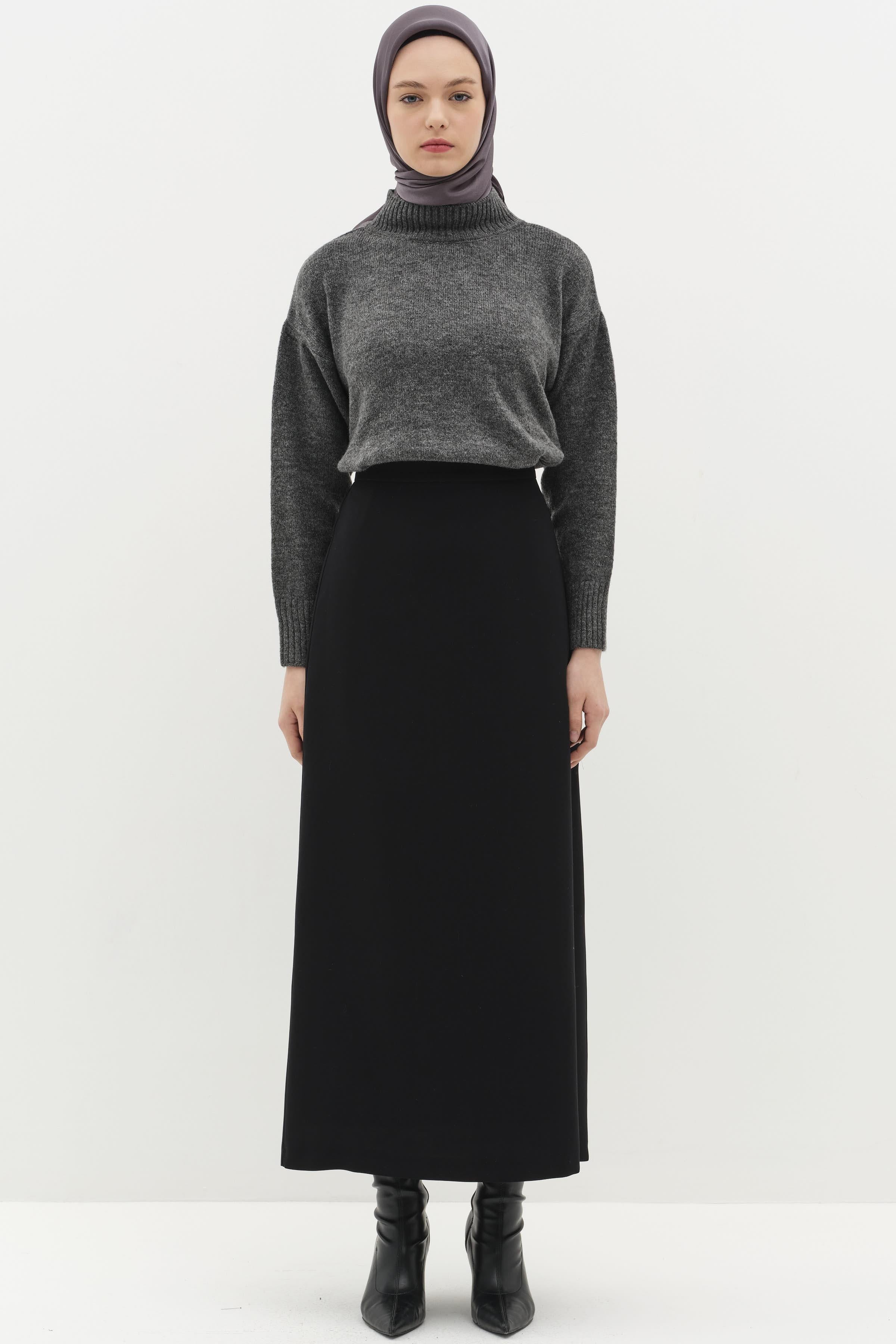 Bel Lastik Detaylı Pilikaşeli Kalem Etek - Siyah TUGBA