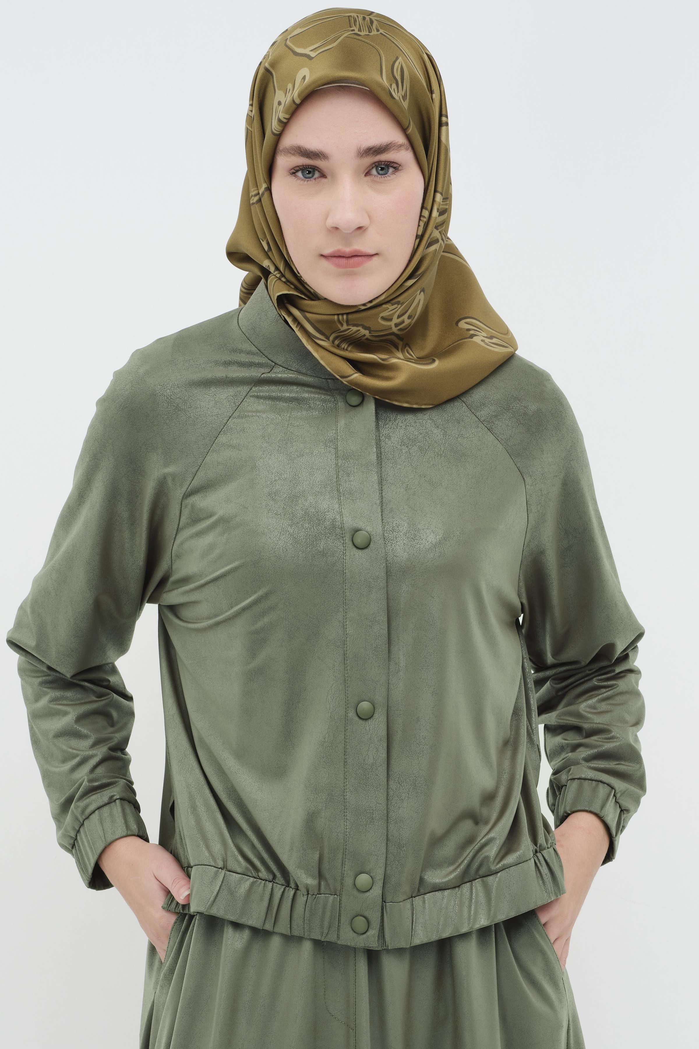 Bel Lastik Detaylı Yırtmaçlı Ceket - Haki TUGBA