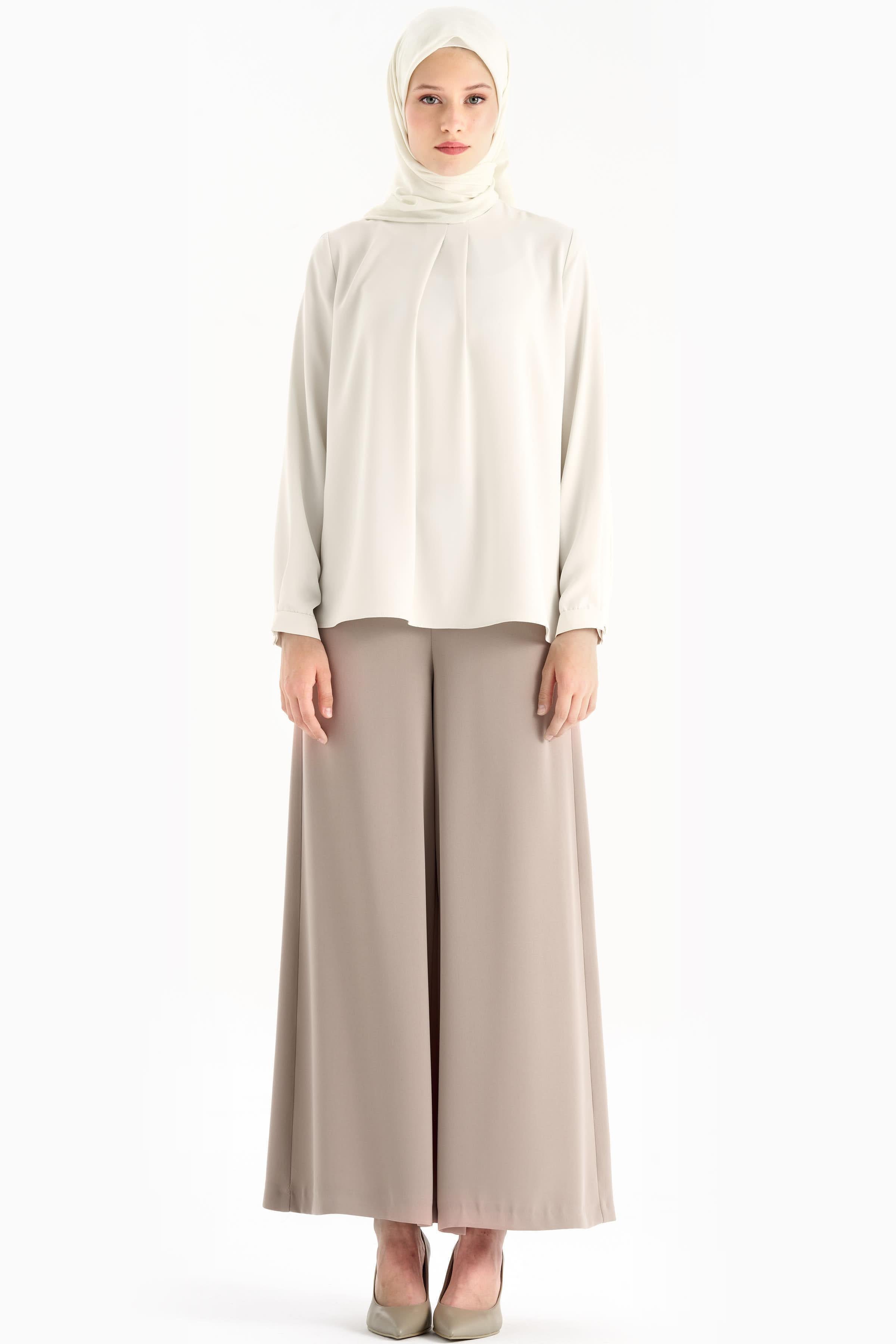 Bel Lastikli Bol Paça Cepli Pantolon - Bej TUGBA