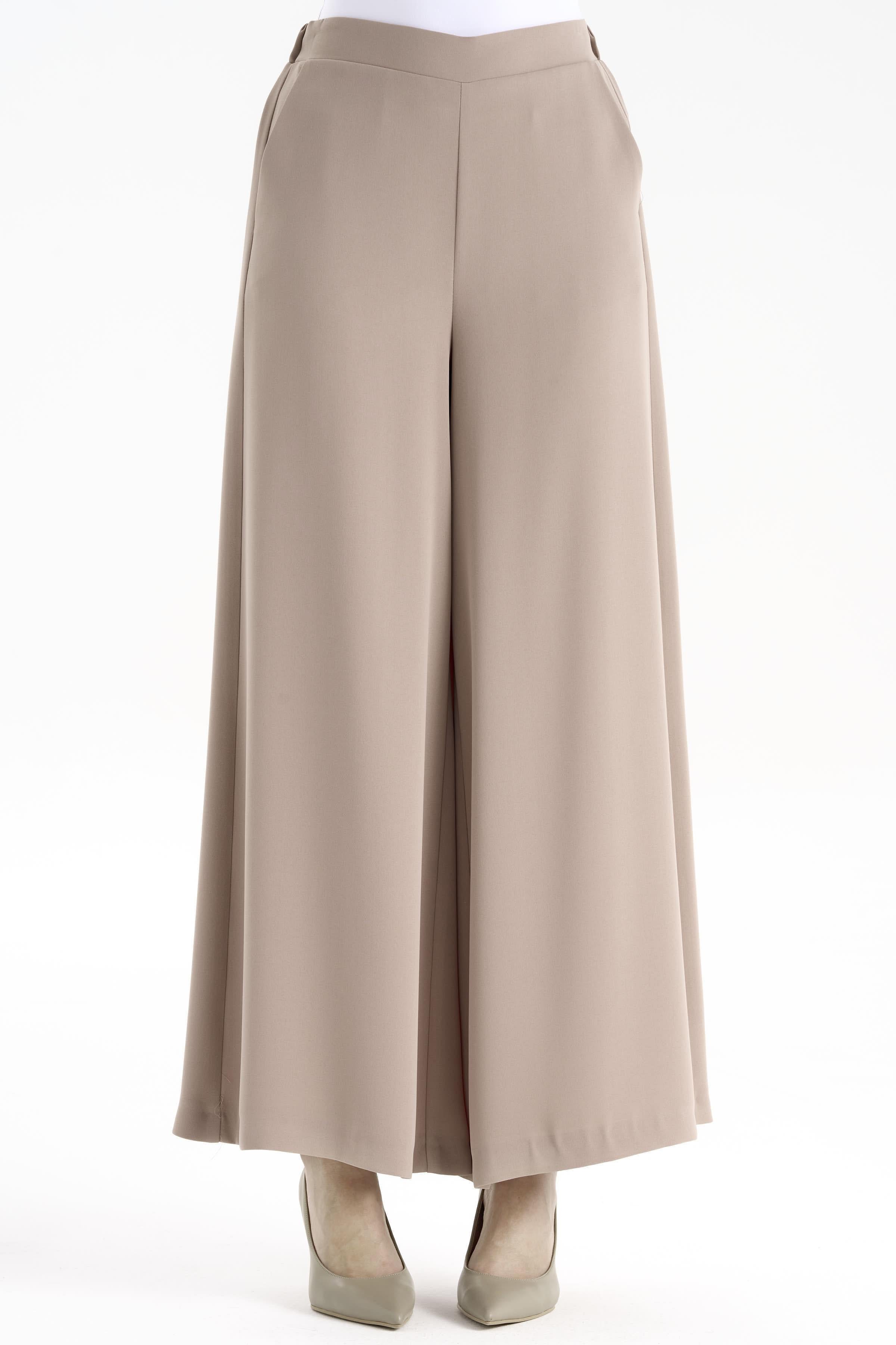 Bel Lastikli Bol Paça Cepli Pantolon - Bej TUGBA