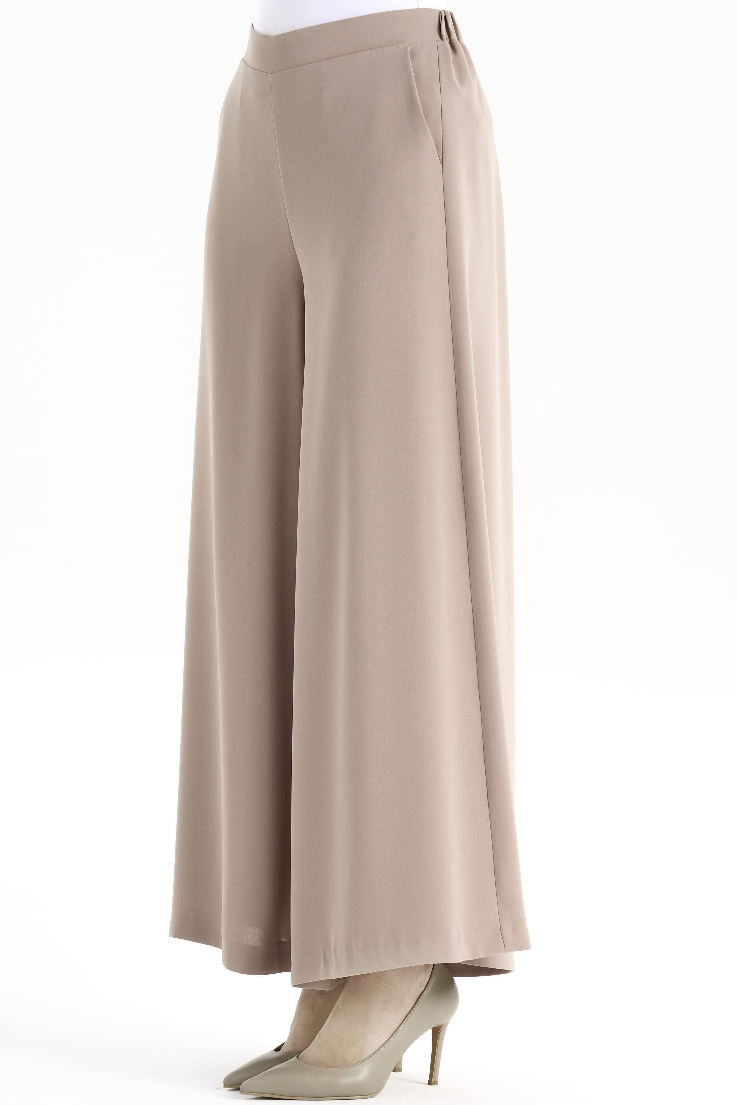 Bel Lastikli Bol Paça Cepli Pantolon - Bej TUGBA