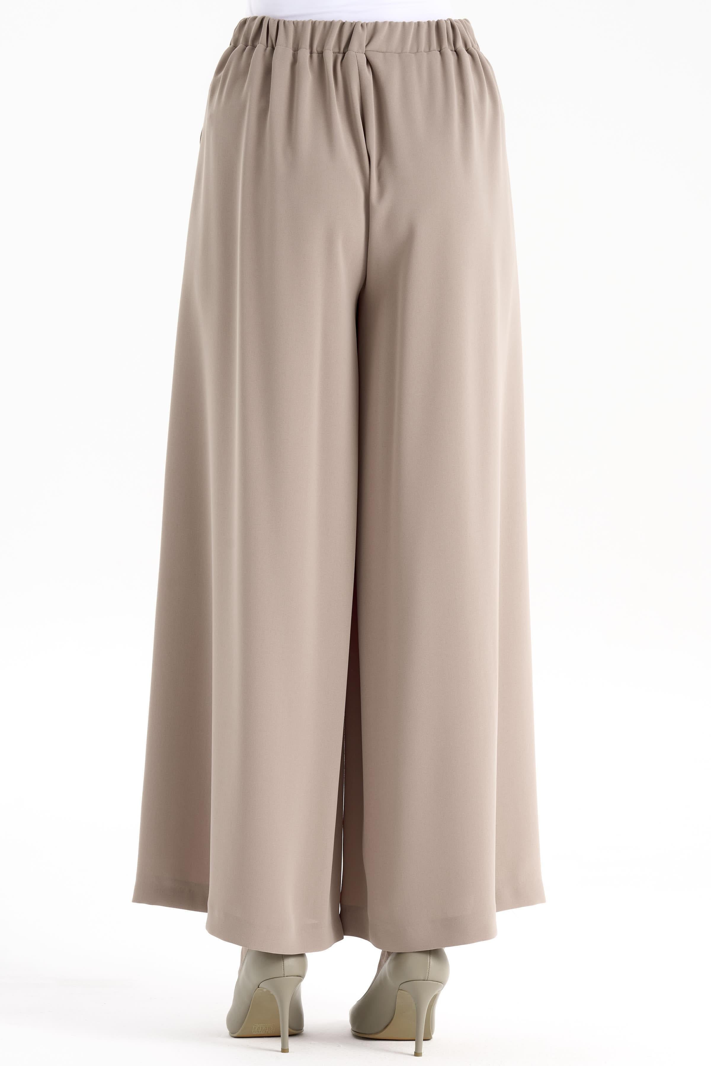 Bel Lastikli Bol Paça Cepli Pantolon - Bej TUGBA