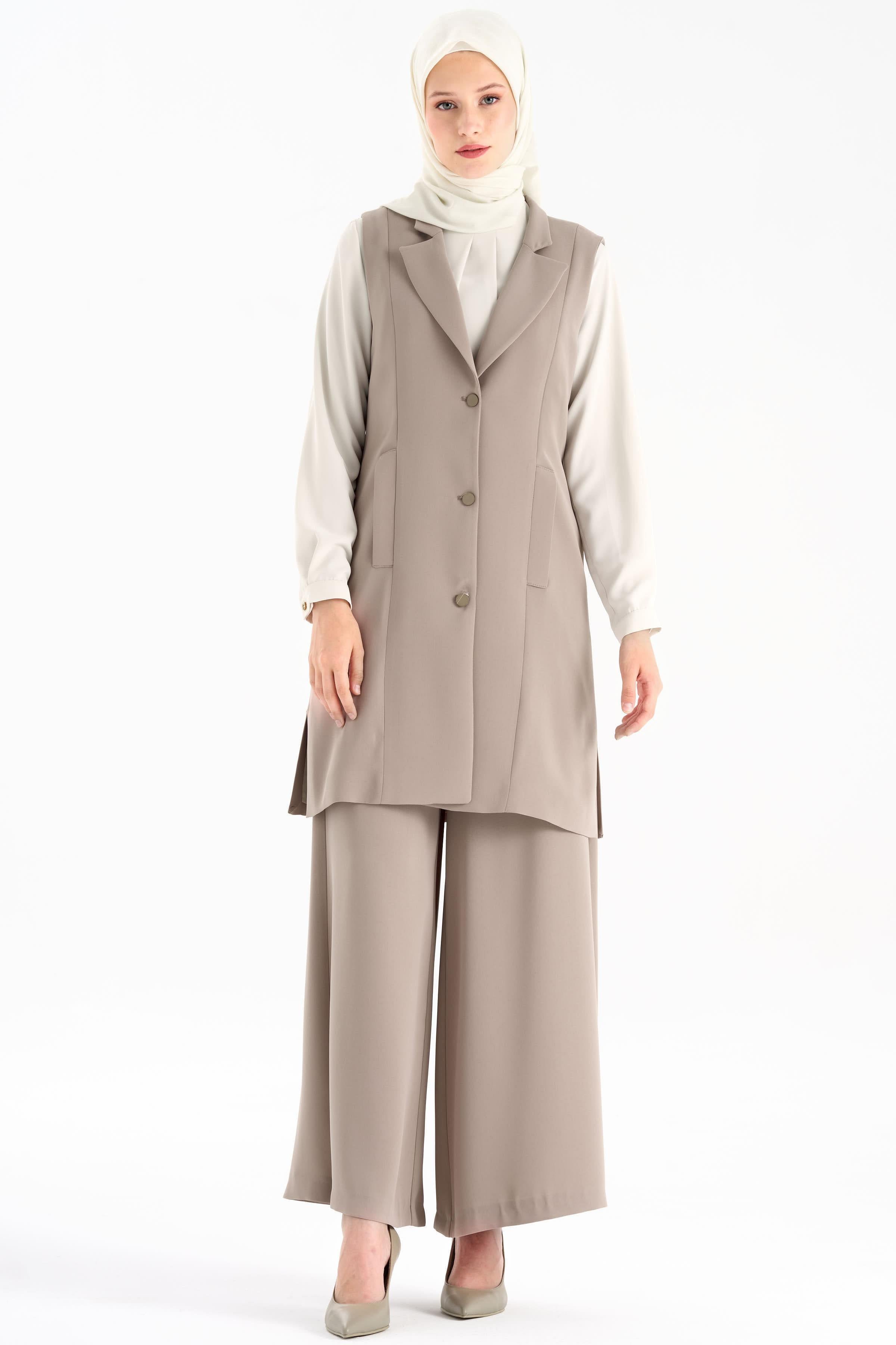 Bel Lastikli Bol Paça Cepli Pantolon - Bej TUGBA