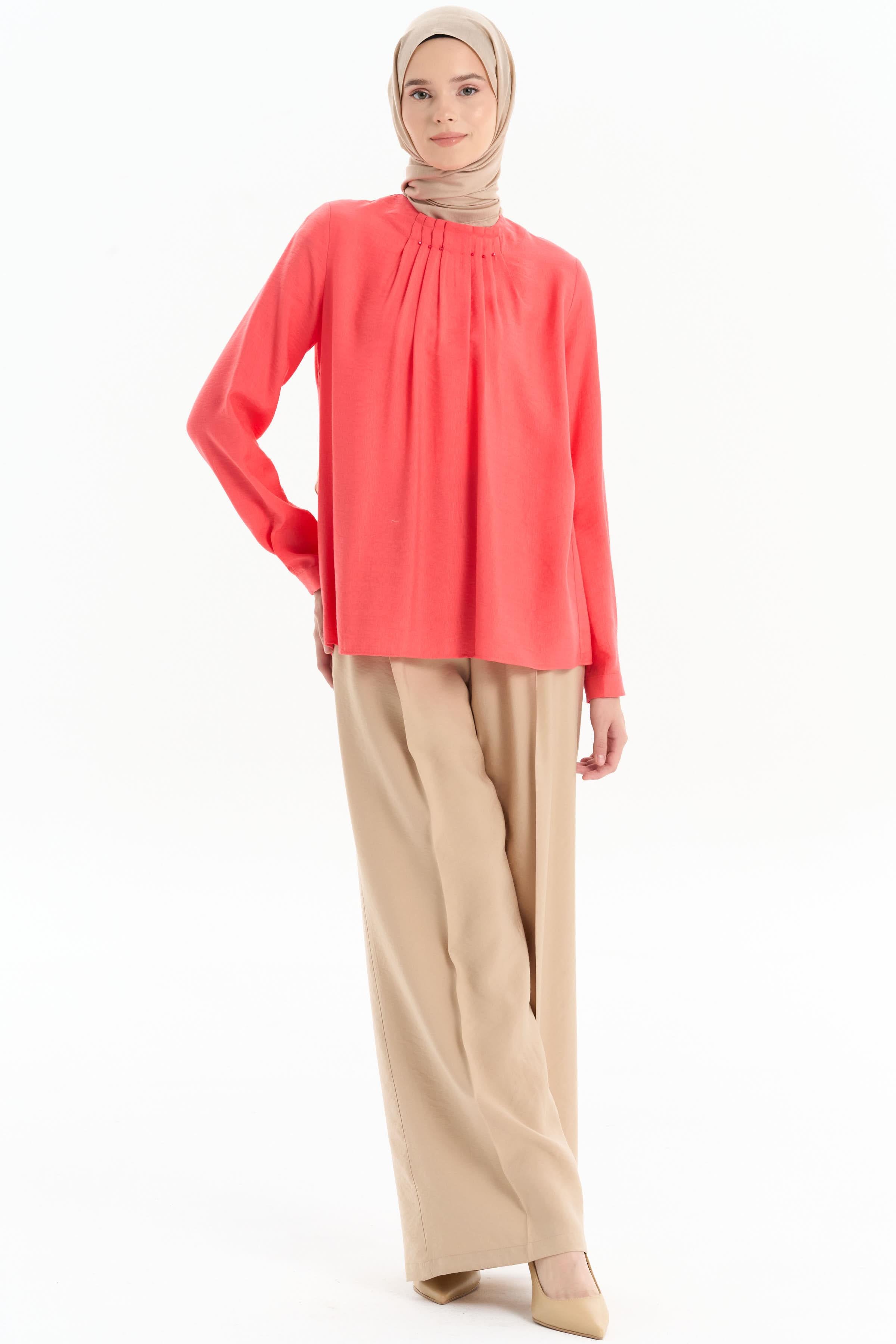 Bel Lastikli Bol Paça Pantolon - Bej TUGBA