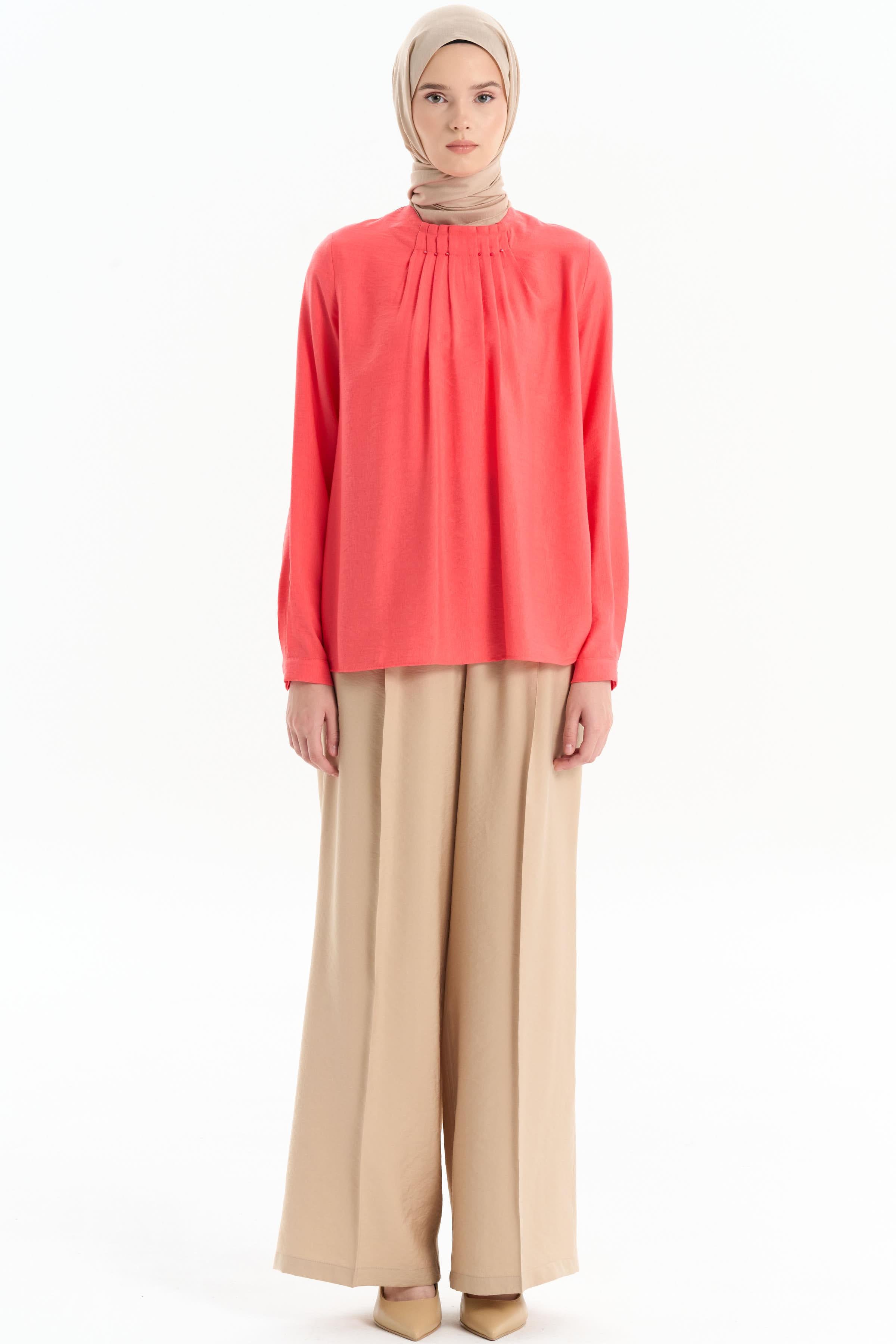 Bel Lastikli Bol Paça Pantolon - Bej TUGBA