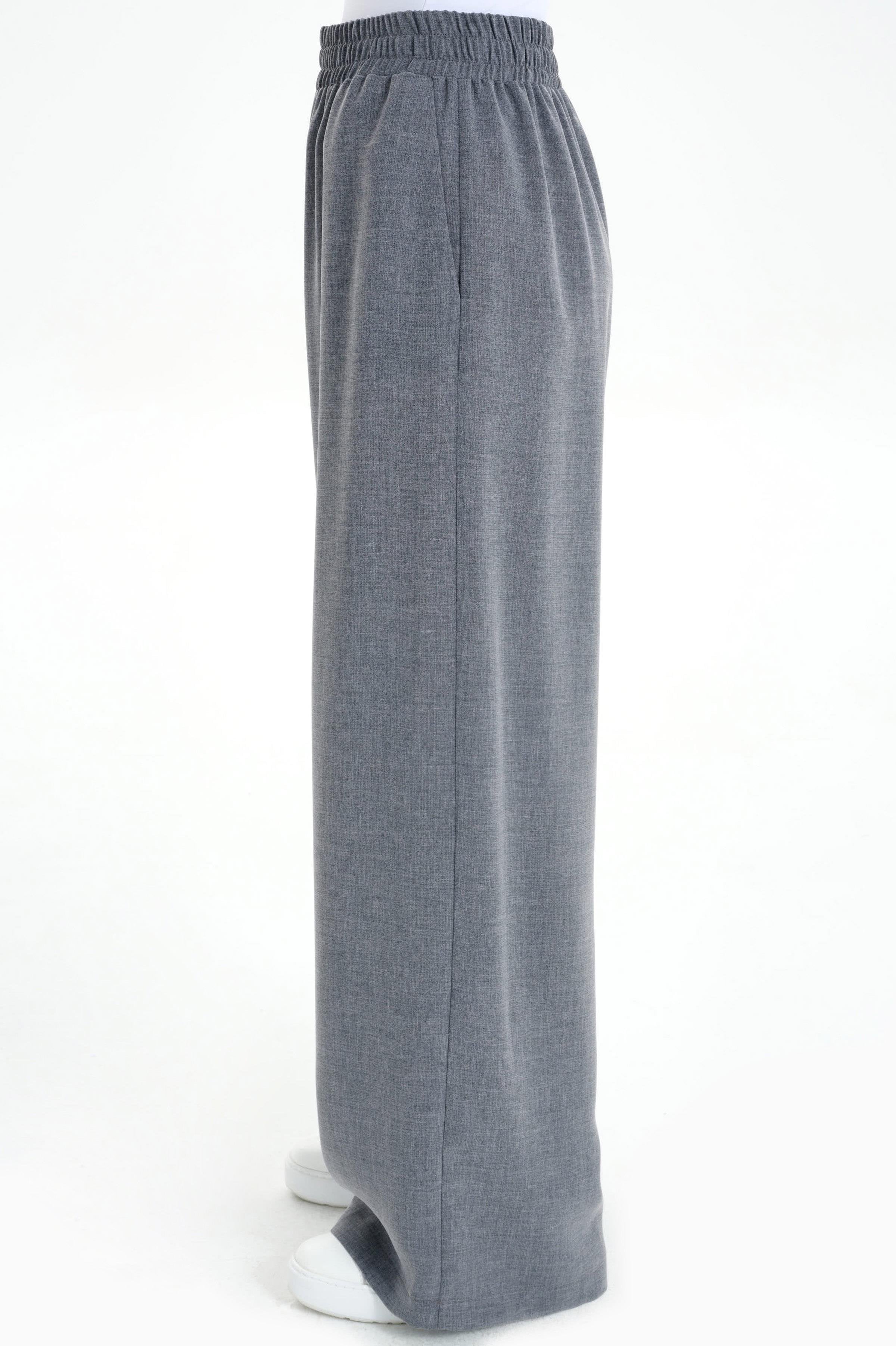 Bel Lastikli Bol Paça Pantolon - Koyu Gri TUGBA