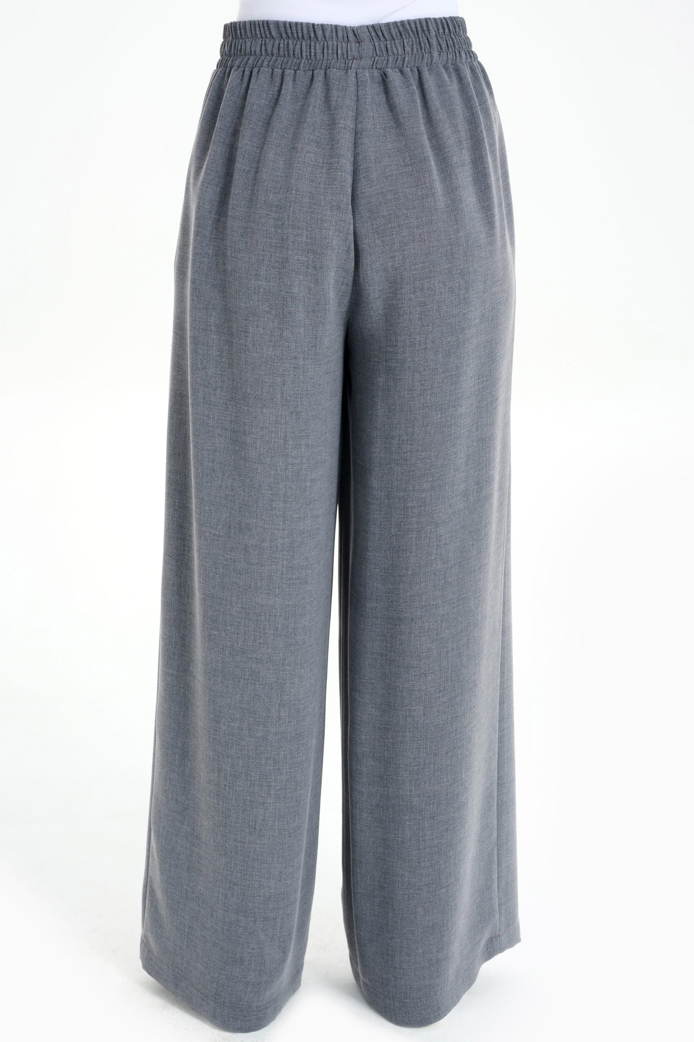 Bel Lastikli Bol Paça Pantolon - Koyu Gri TUGBA