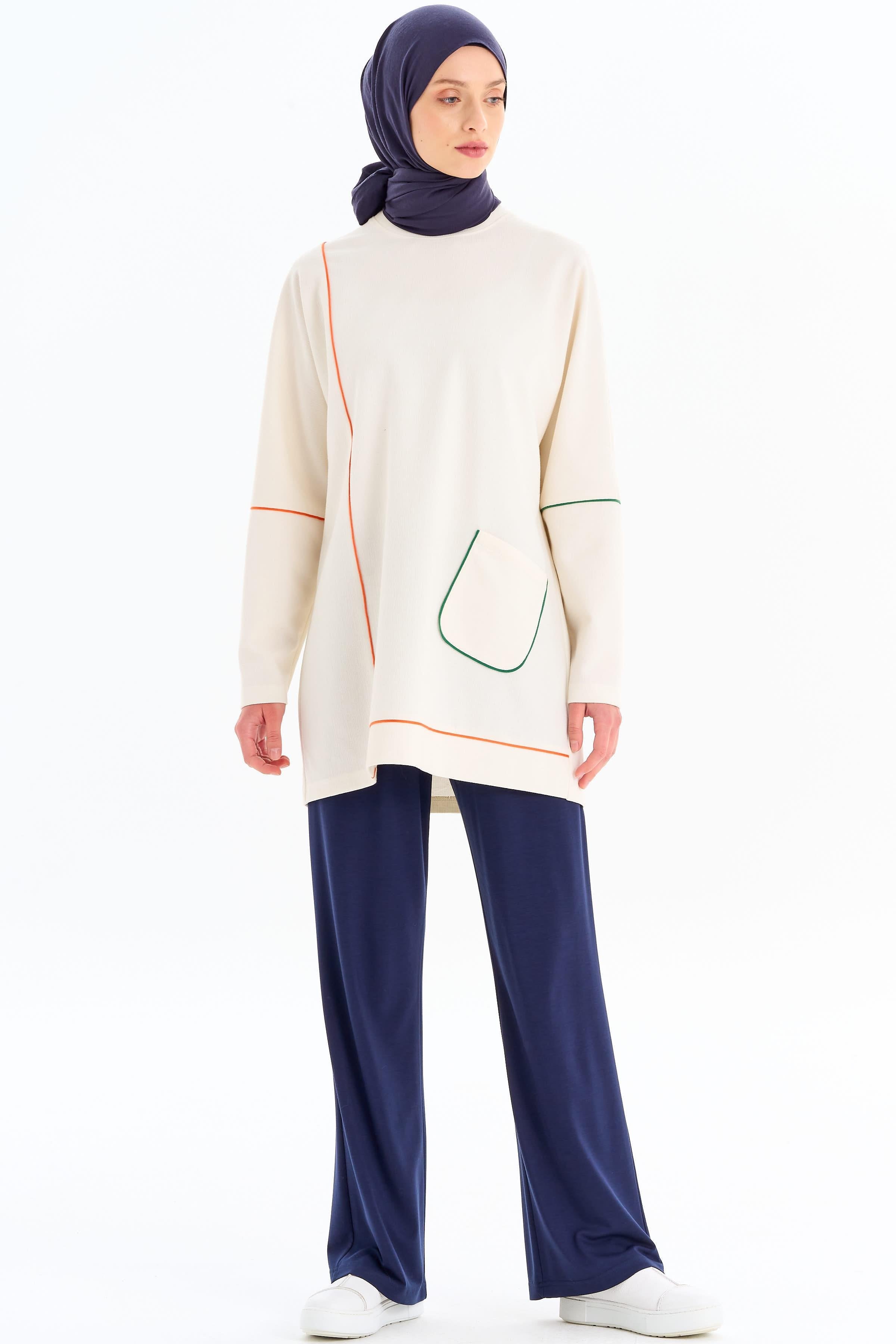 Bel Lastikli Bol Paça Pantolon - Lacivert TUGBA