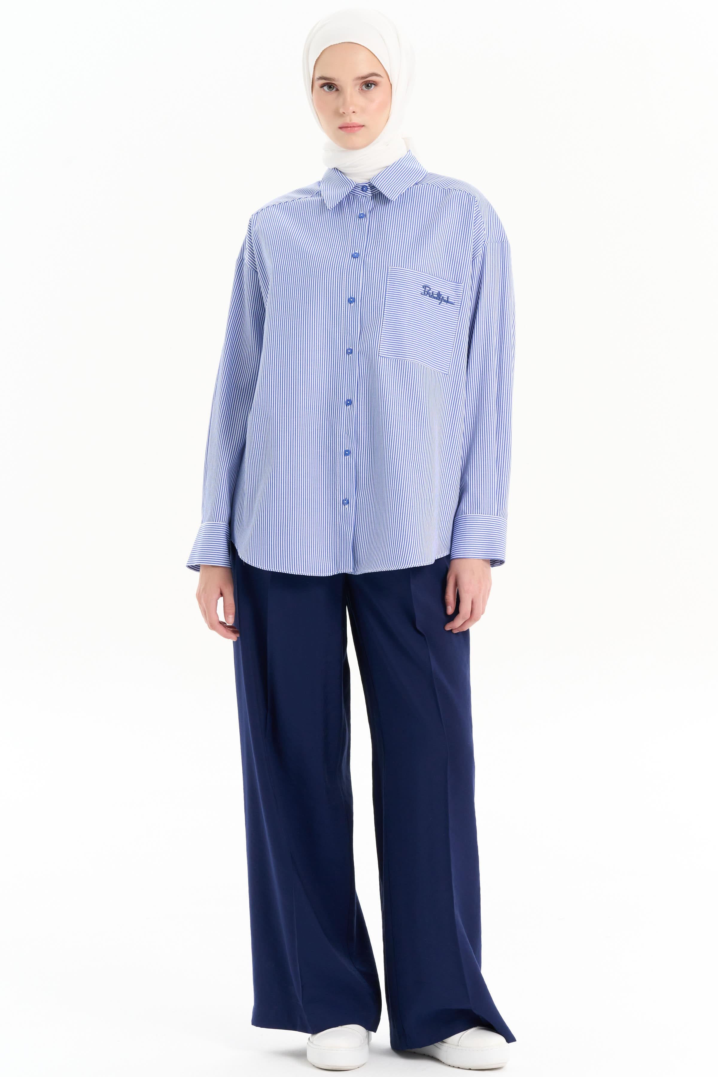 Bel Lastikli Bol Paça Pantolon - Lacivert TUGBA