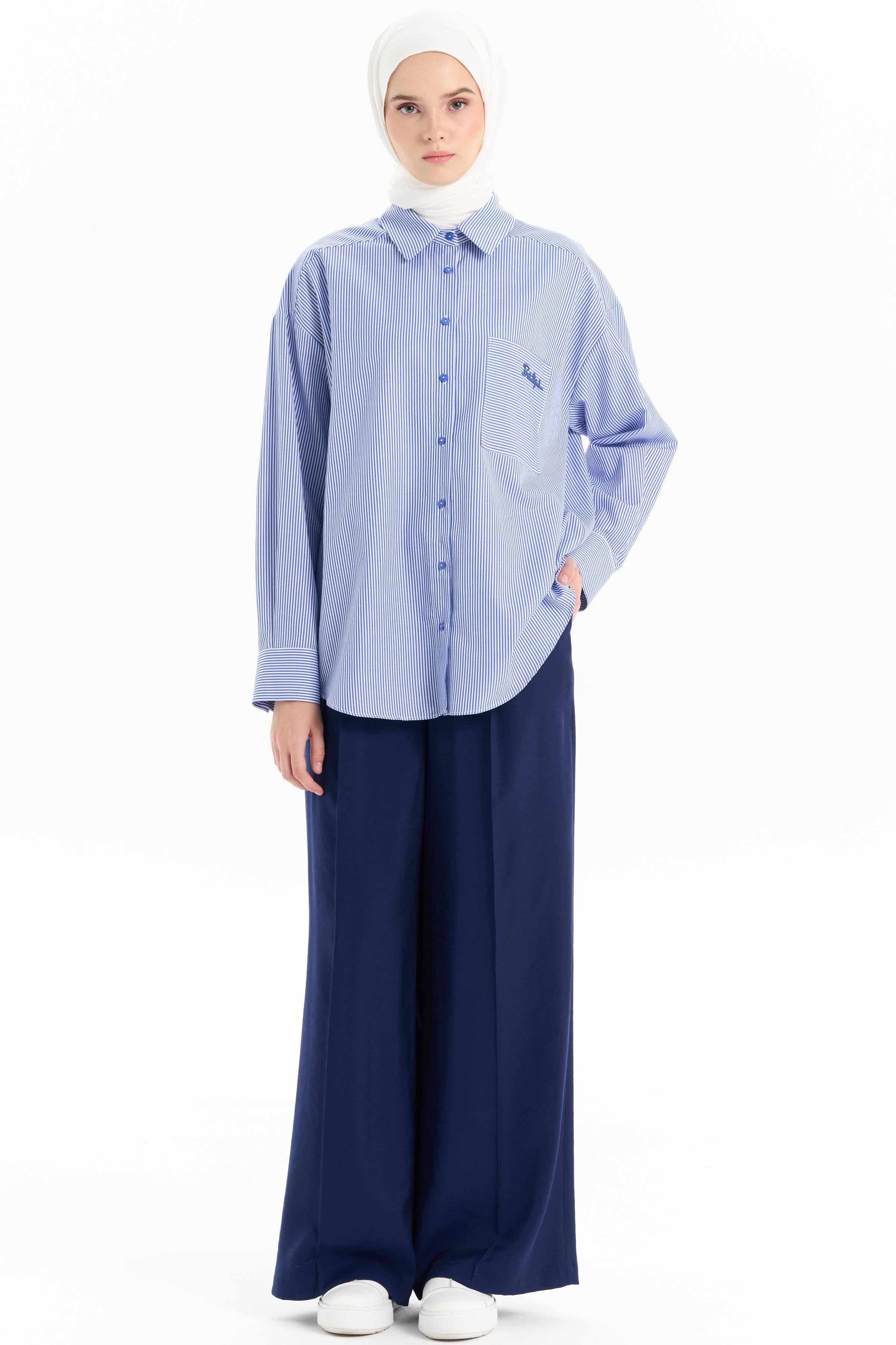 Bel Lastikli Bol Paça Pantolon - Lacivert TUGBA