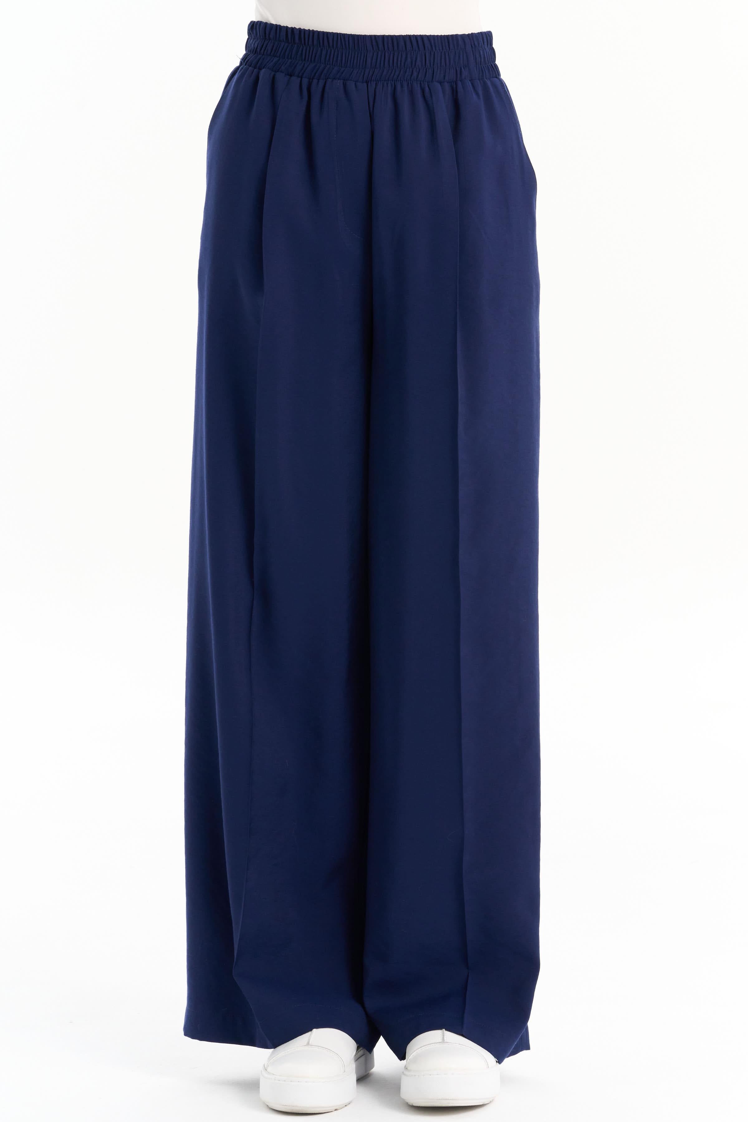 Bel Lastikli Bol Paça Pantolon - Lacivert TUGBA