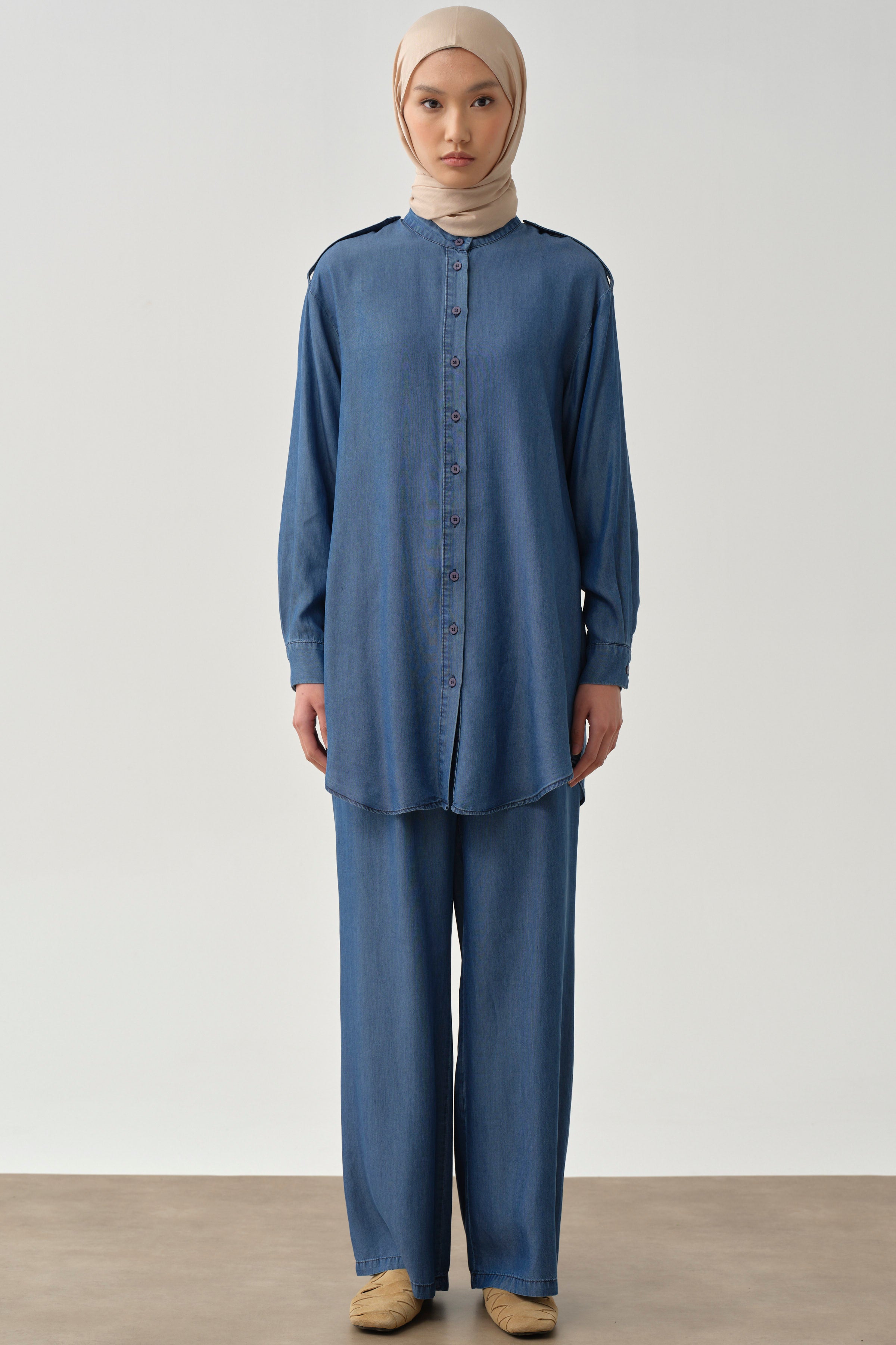 Bel Lastikli Bol Paça Pantolon - Lacivert TUGBA