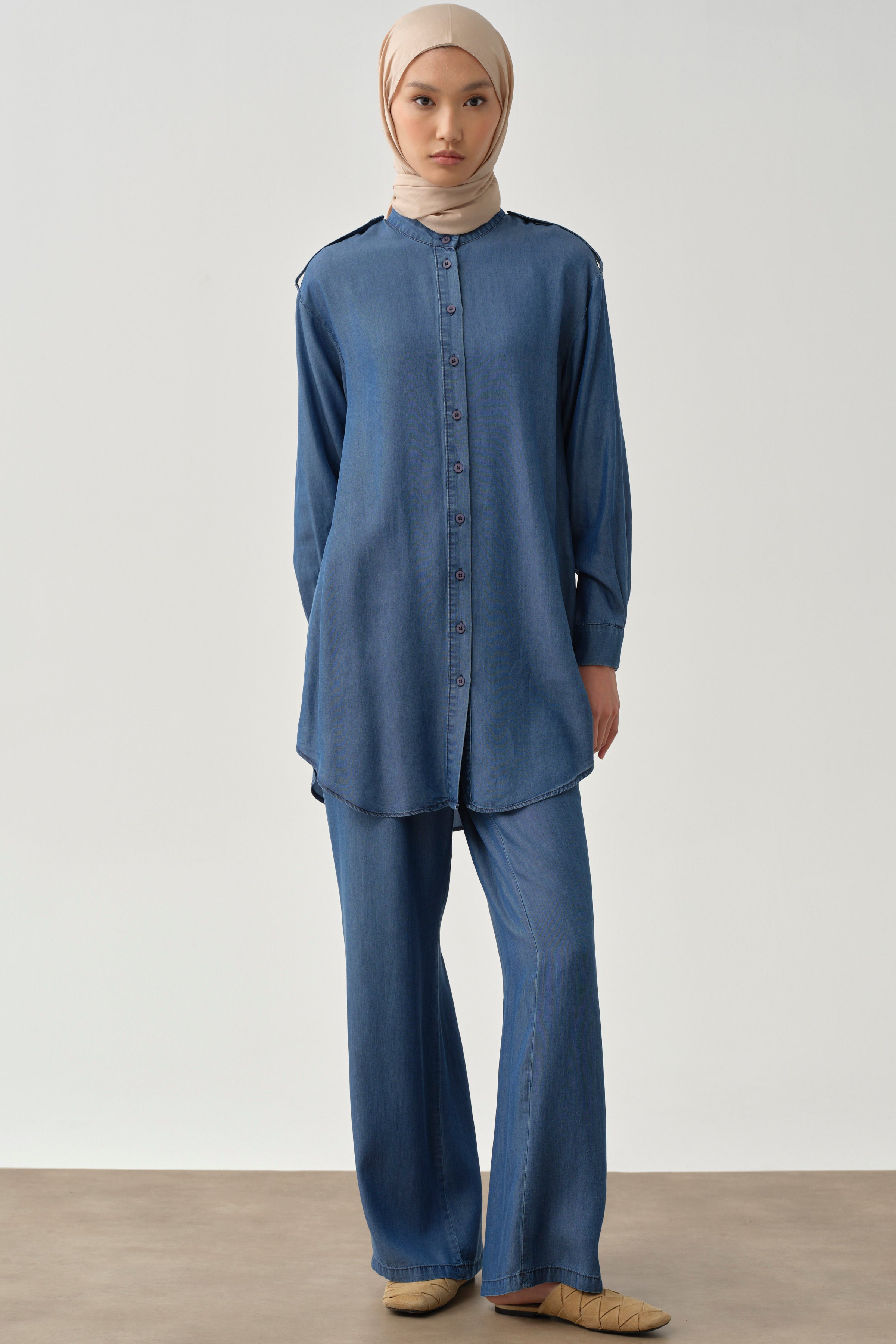 Bel Lastikli Bol Paça Pantolon - Lacivert TUGBA