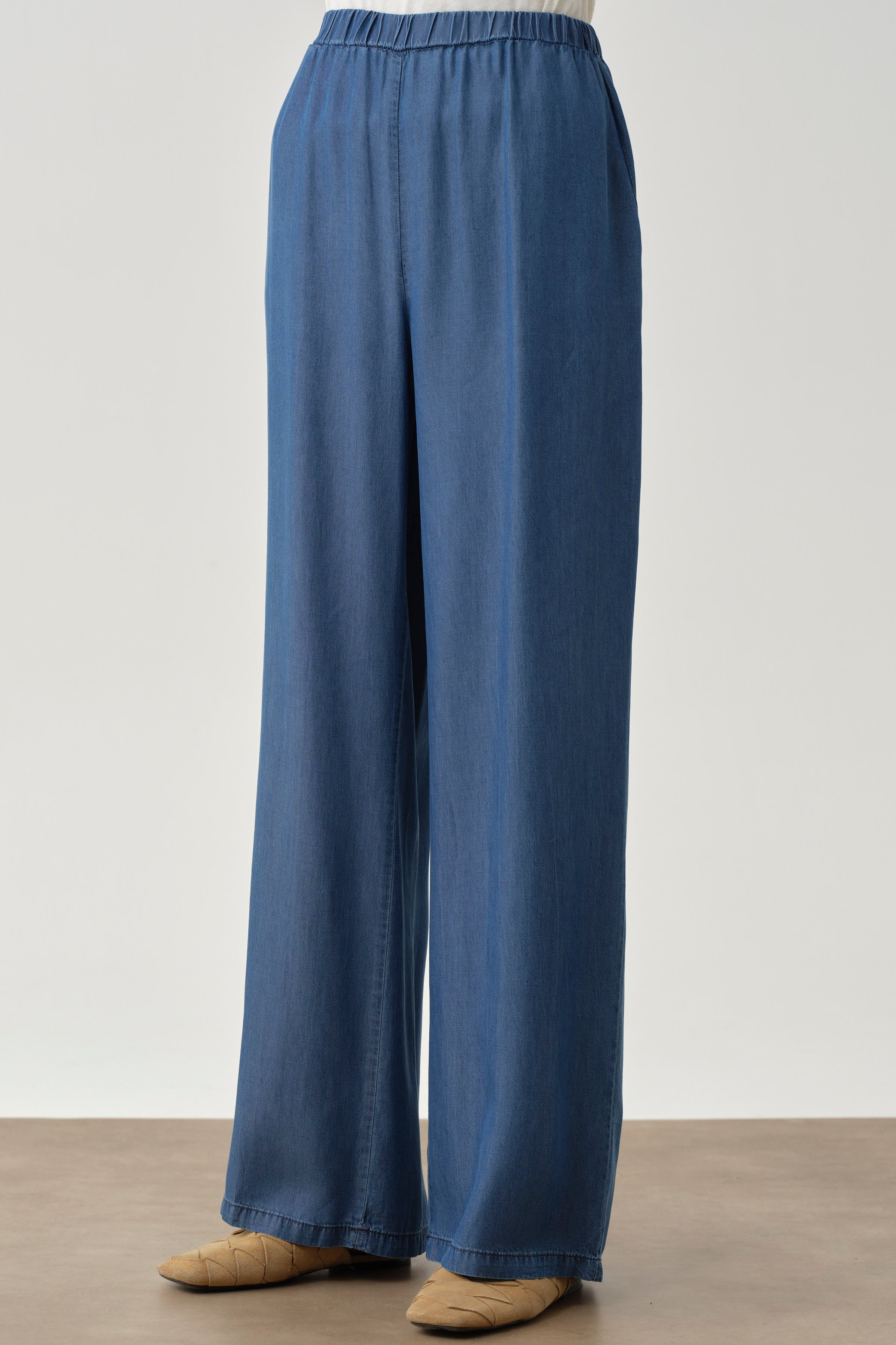 Bel Lastikli Bol Paça Pantolon - Lacivert TUGBA