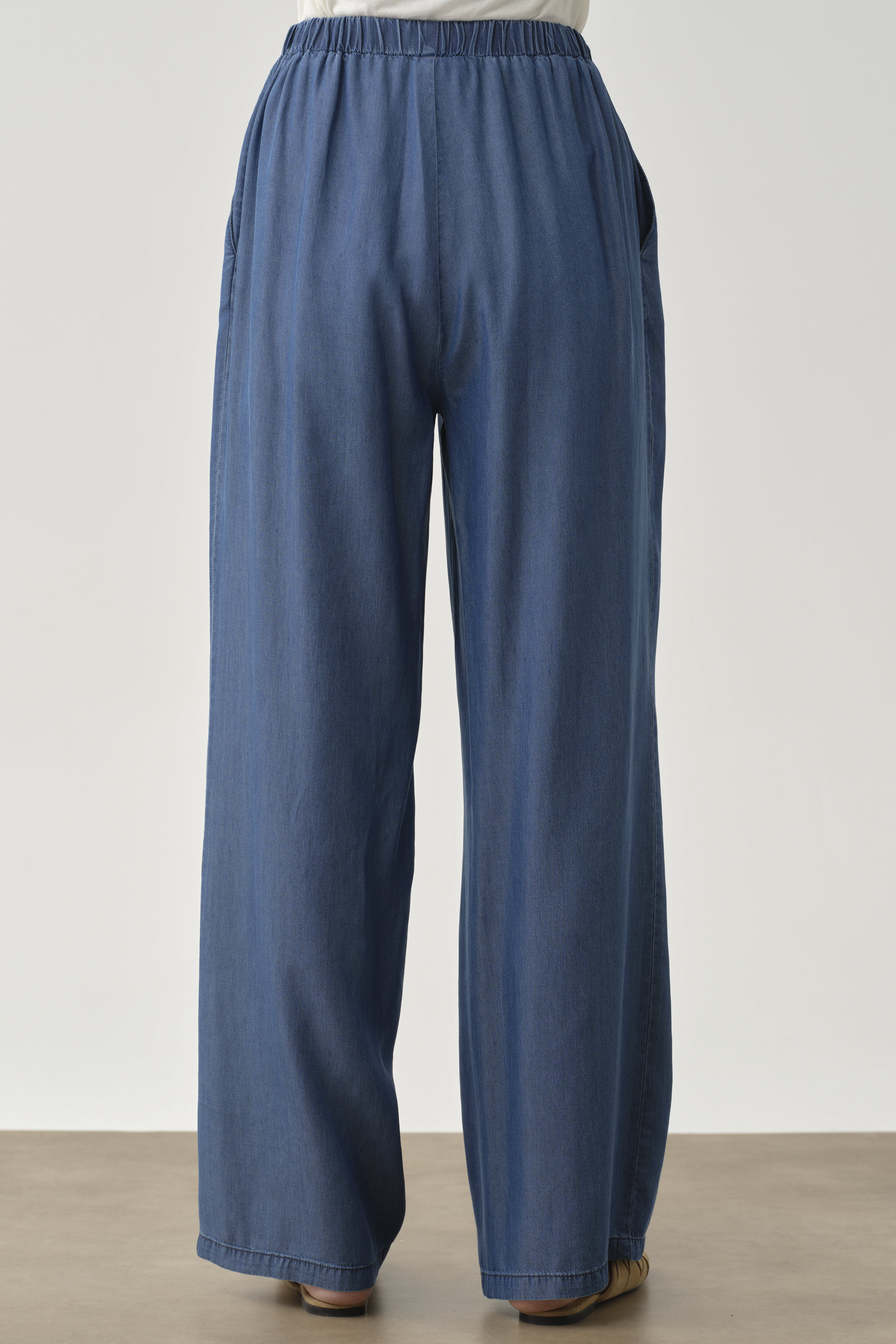 Bel Lastikli Bol Paça Pantolon - Lacivert TUGBA