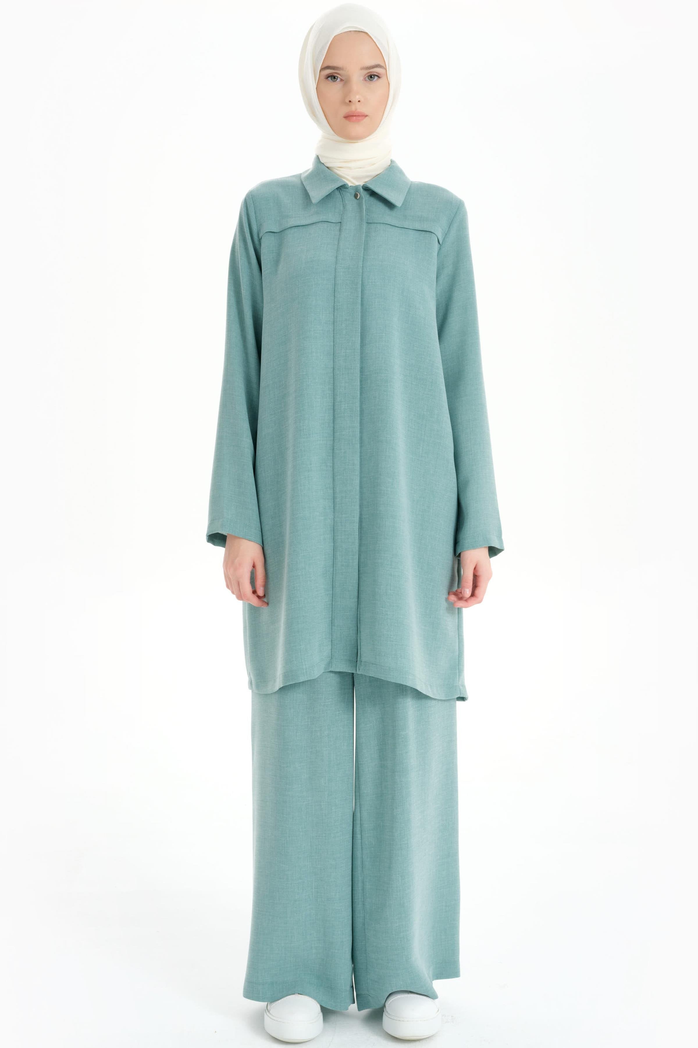 Bel Lastikli Bol Paça Pantolon - Mint TUGBA