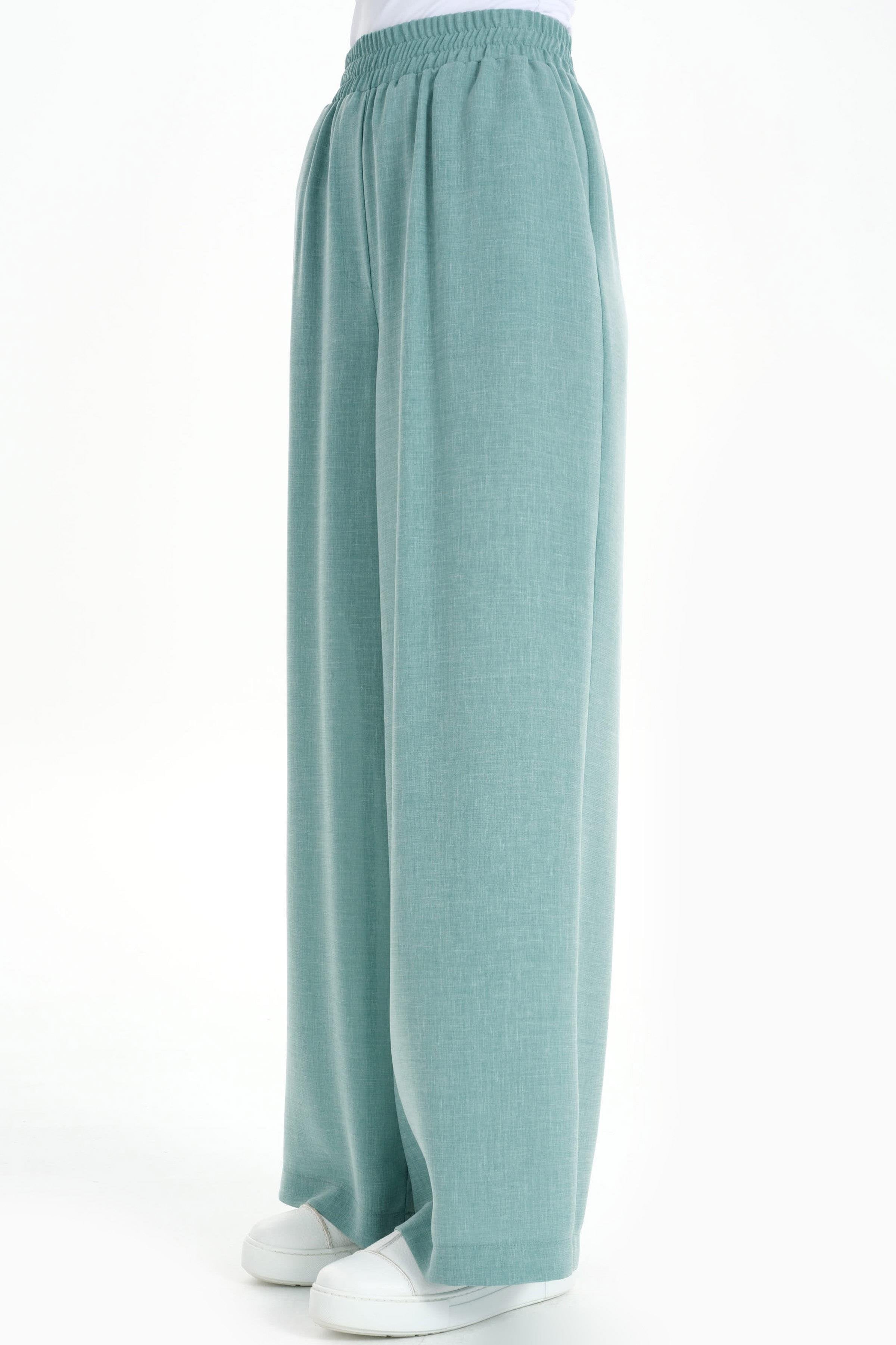 Bel Lastikli Bol Paça Pantolon - Mint TUGBA