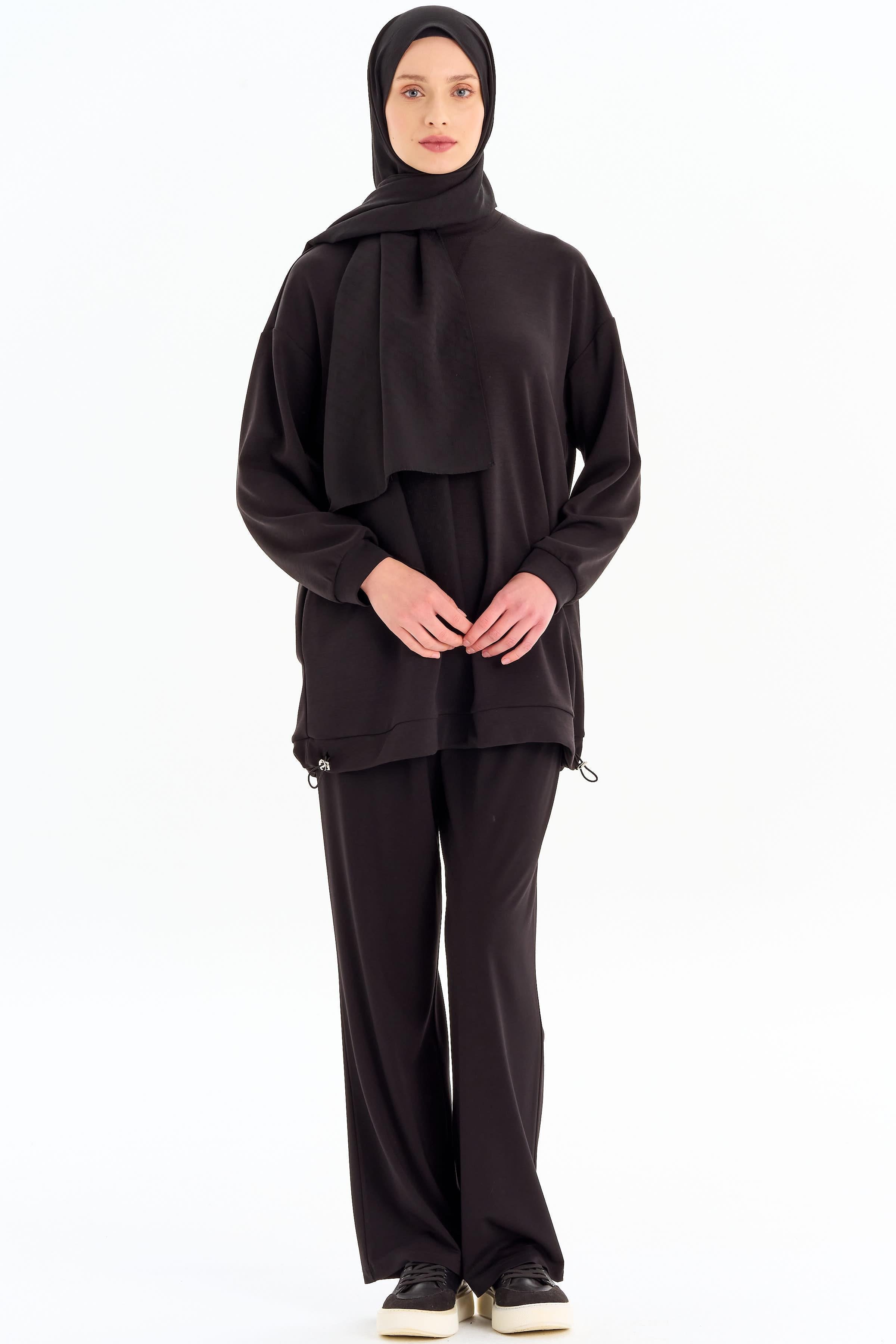 Bel Lastikli Bol Paça Pantolon - Siyah TUGBA