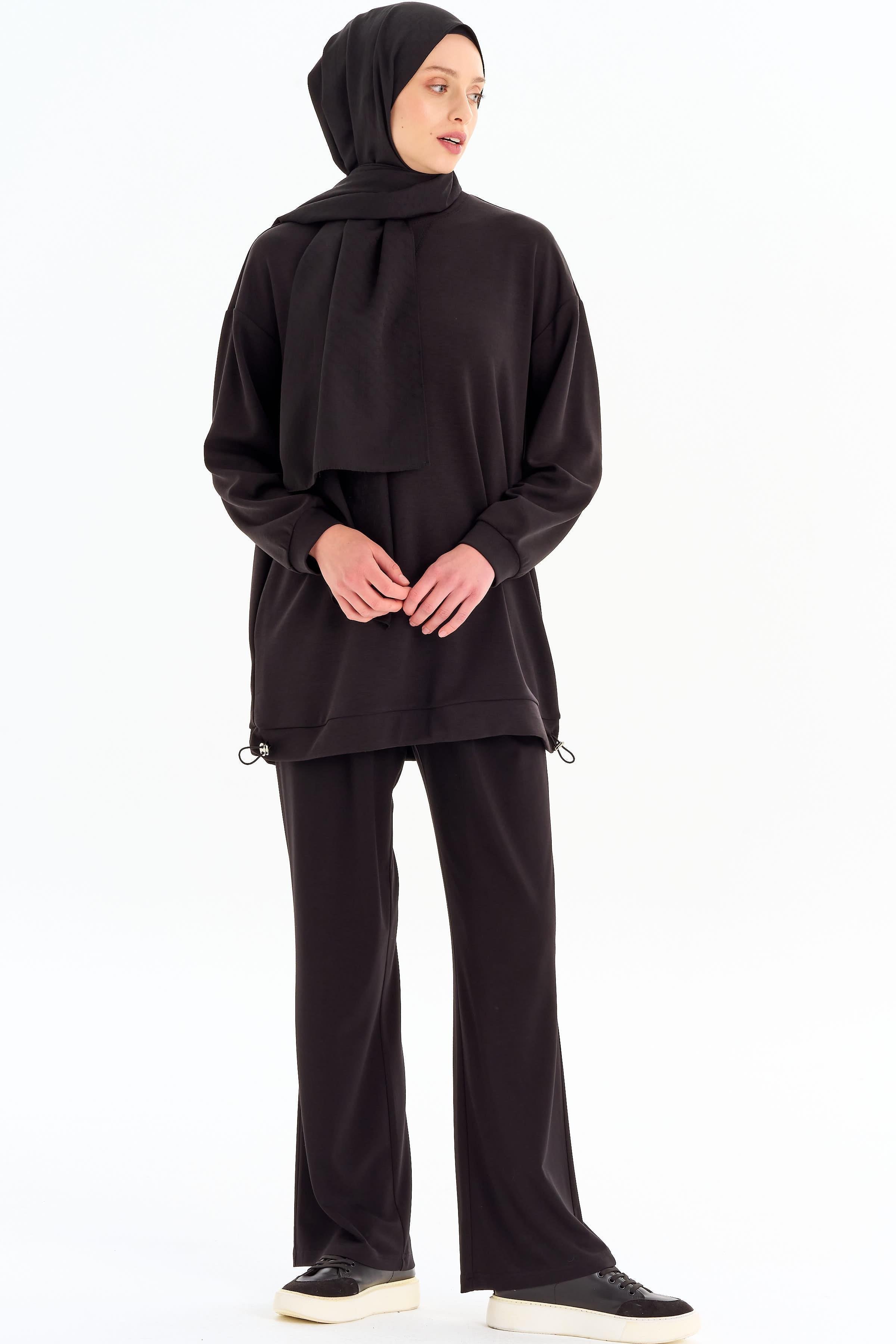 Bel Lastikli Bol Paça Pantolon - Siyah TUGBA