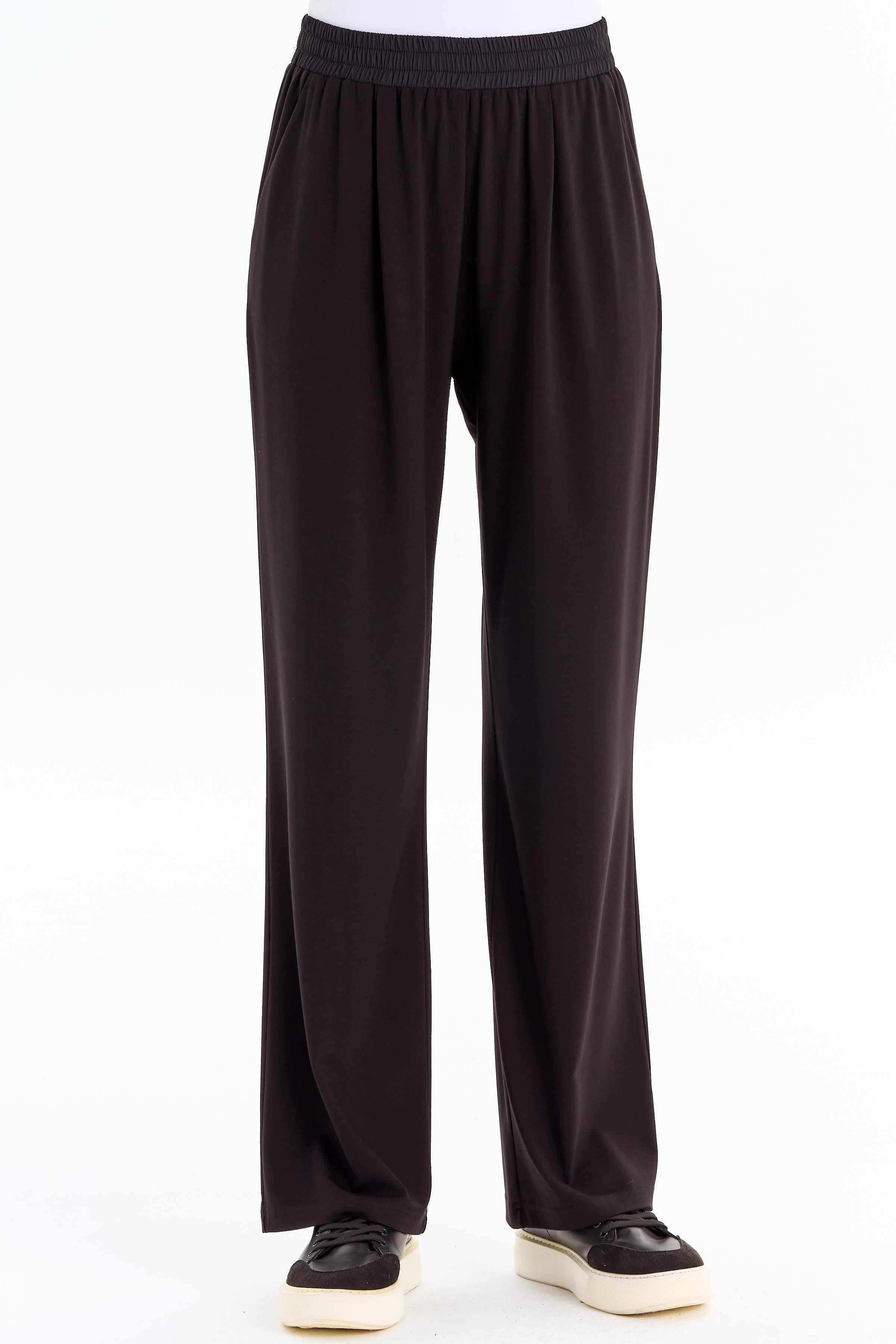 Bel Lastikli Bol Paça Pantolon - Siyah TUGBA