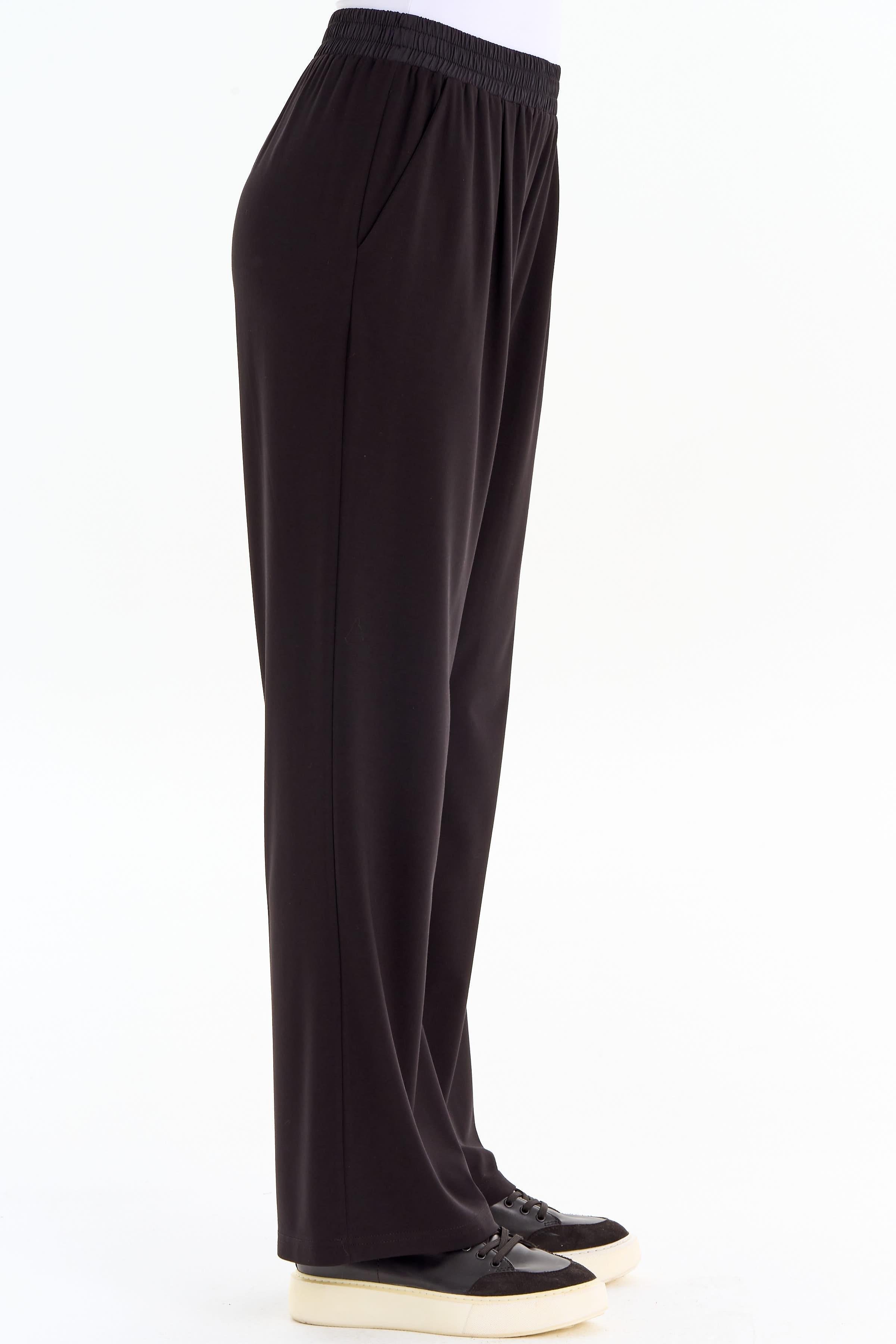 Bel Lastikli Bol Paça Pantolon - Siyah TUGBA