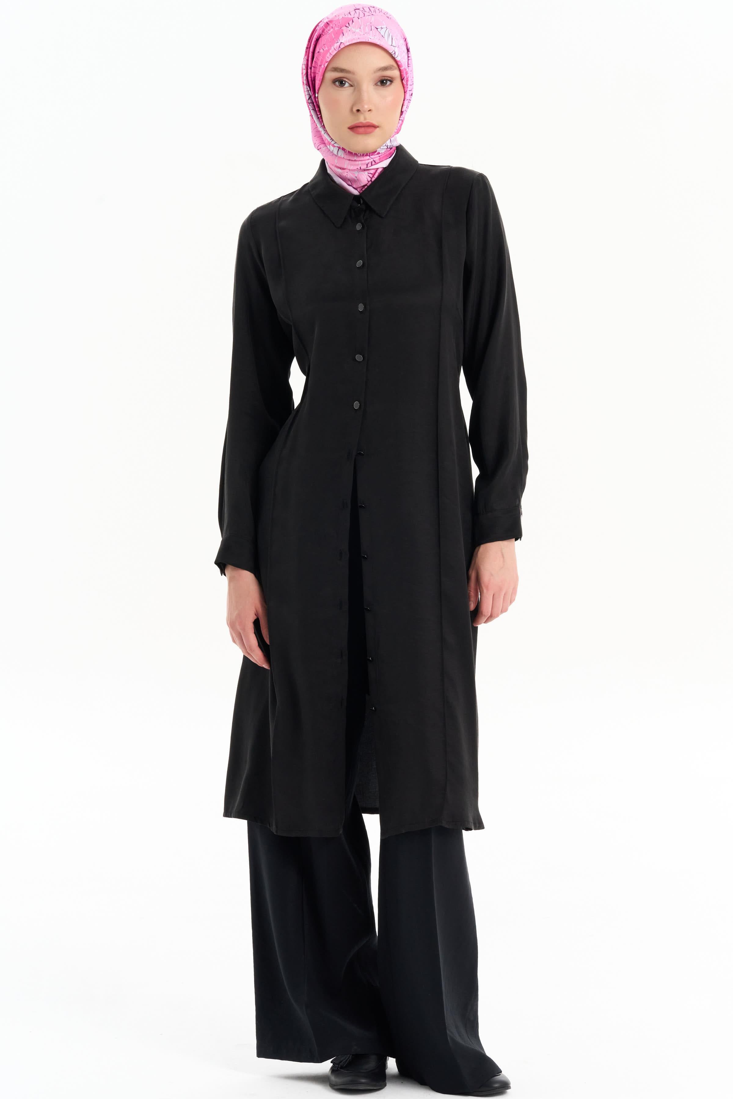 Bel Lastikli Bol Paça Pantolon - Siyah TUGBA