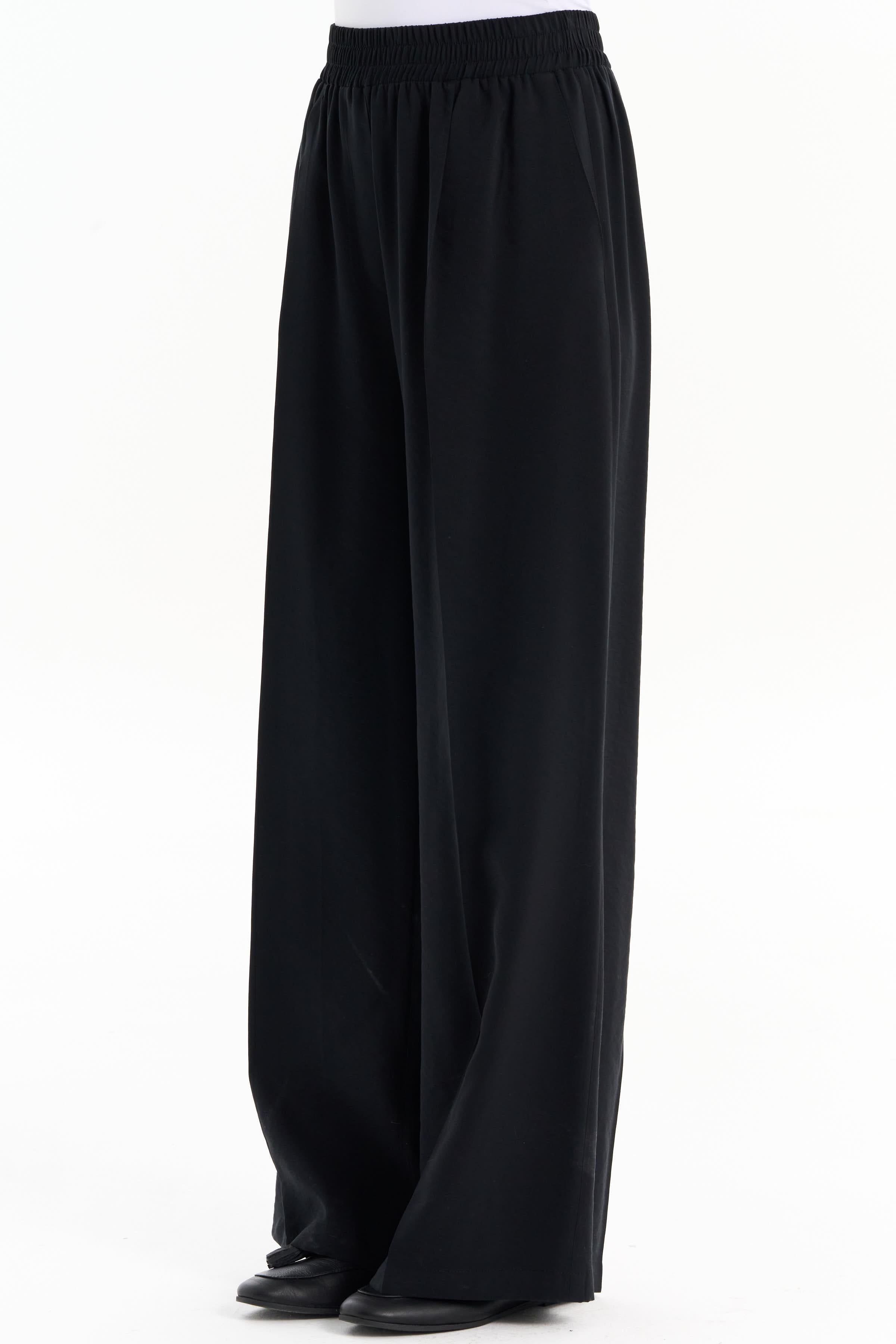 Bel Lastikli Bol Paça Pantolon - Siyah TUGBA