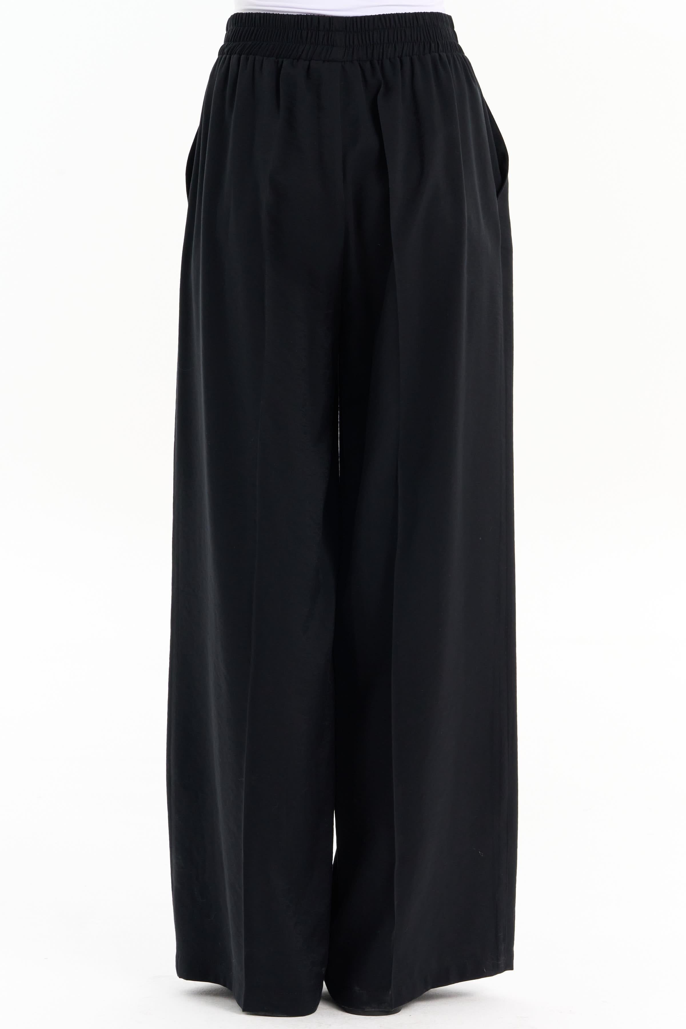 Bel Lastikli Bol Paça Pantolon - Siyah TUGBA