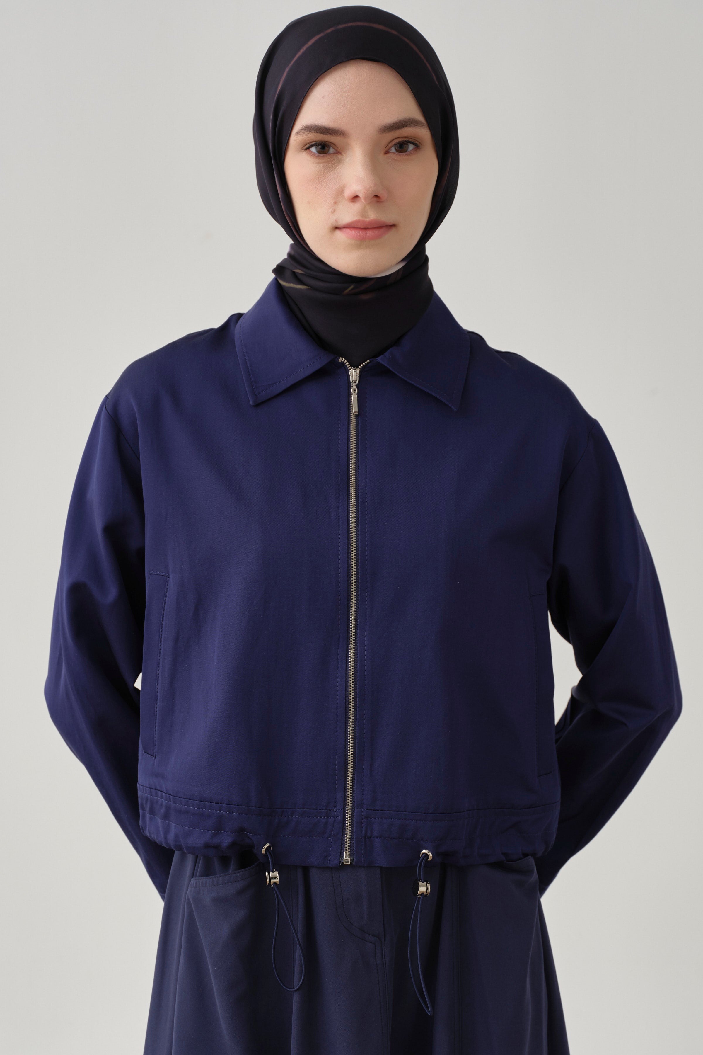 Bel Lastikli Crop Ceket - İndigo TUGBA