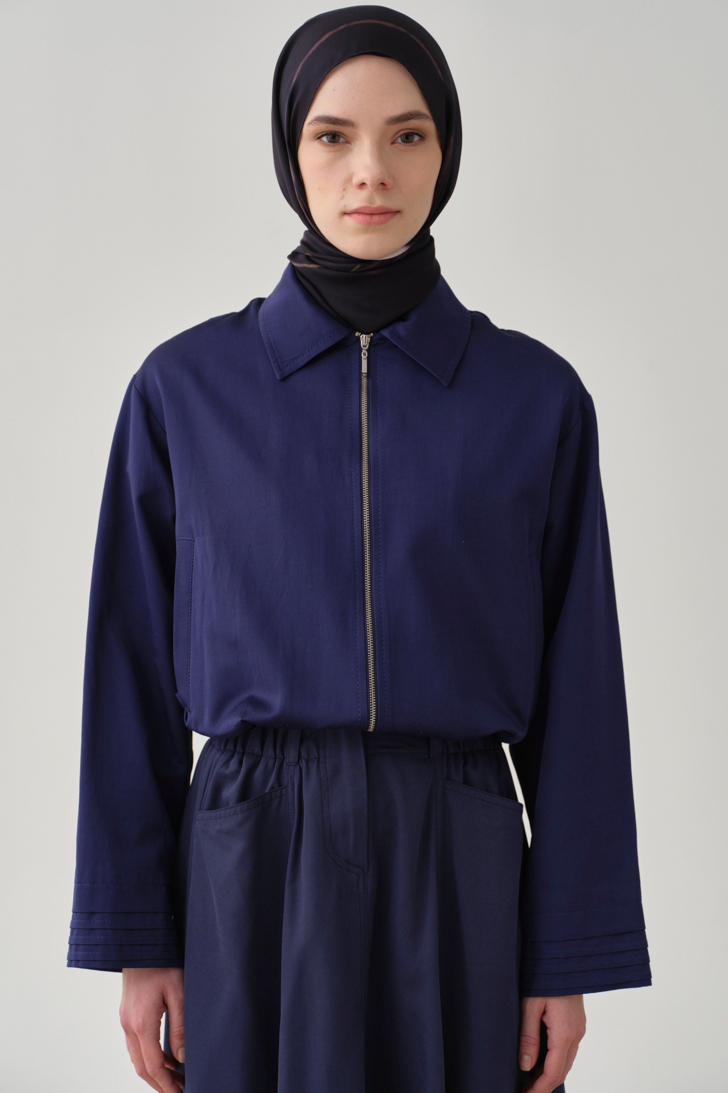 Bel Lastikli Crop Ceket - İndigo TUGBA