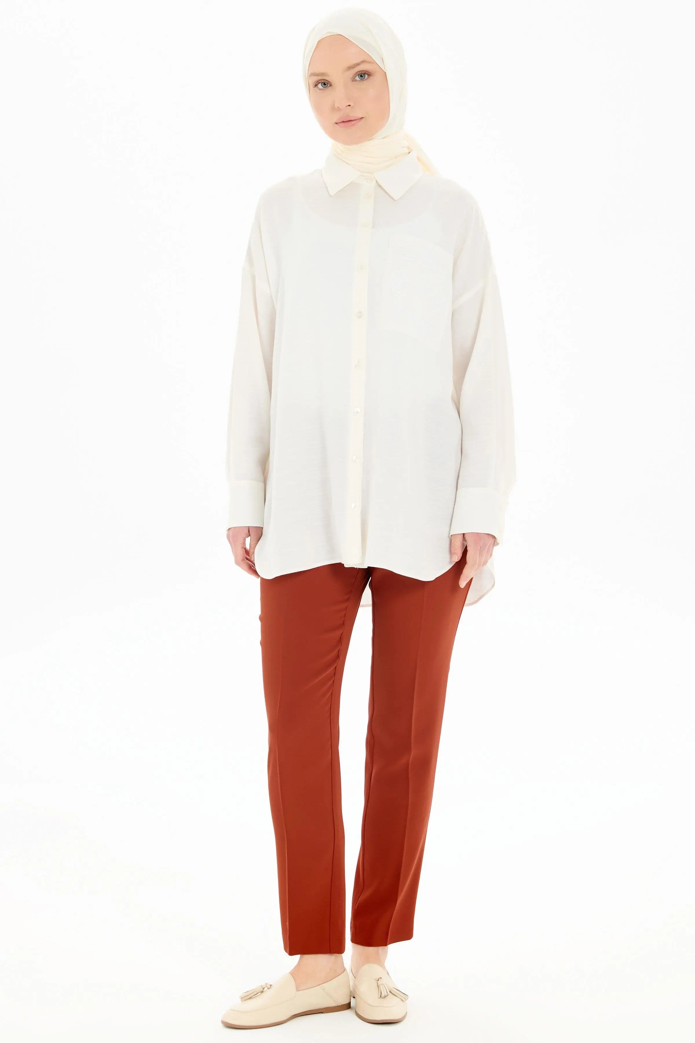 Bel Lastikli Dar Paça Pantolon - Kiremit TUGBA